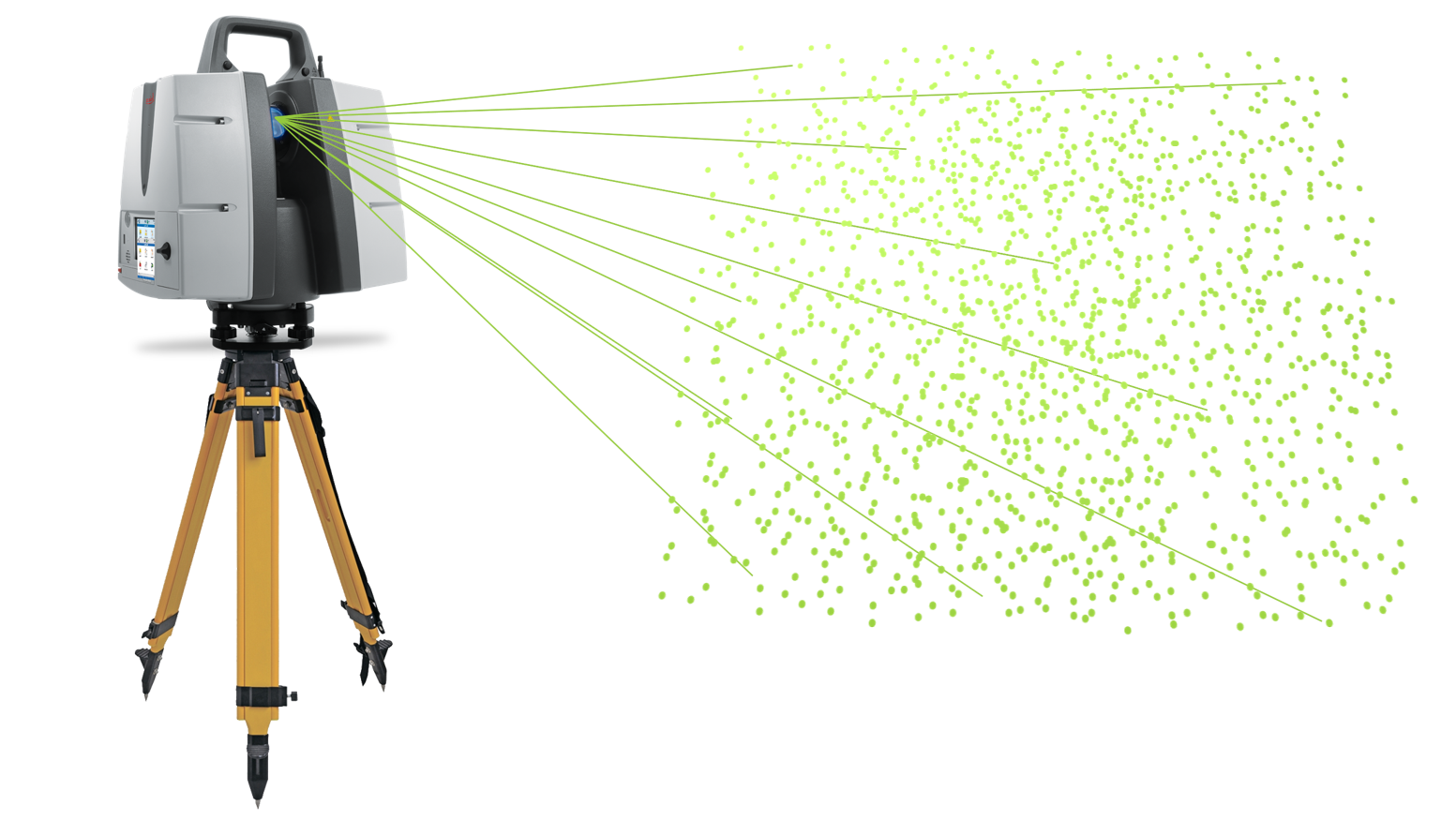 Illustration of terrestrial laser scanning, showing laser returns forming a three-dimensional point cloud.
