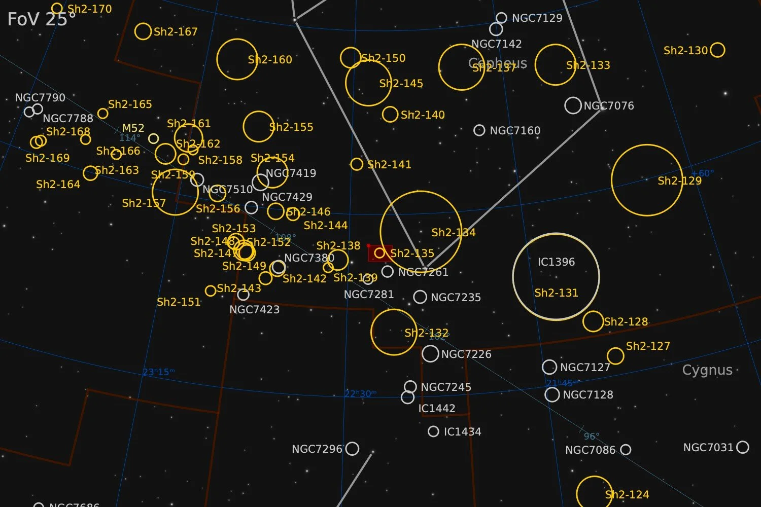 Nearby objects within a 25° Field of View