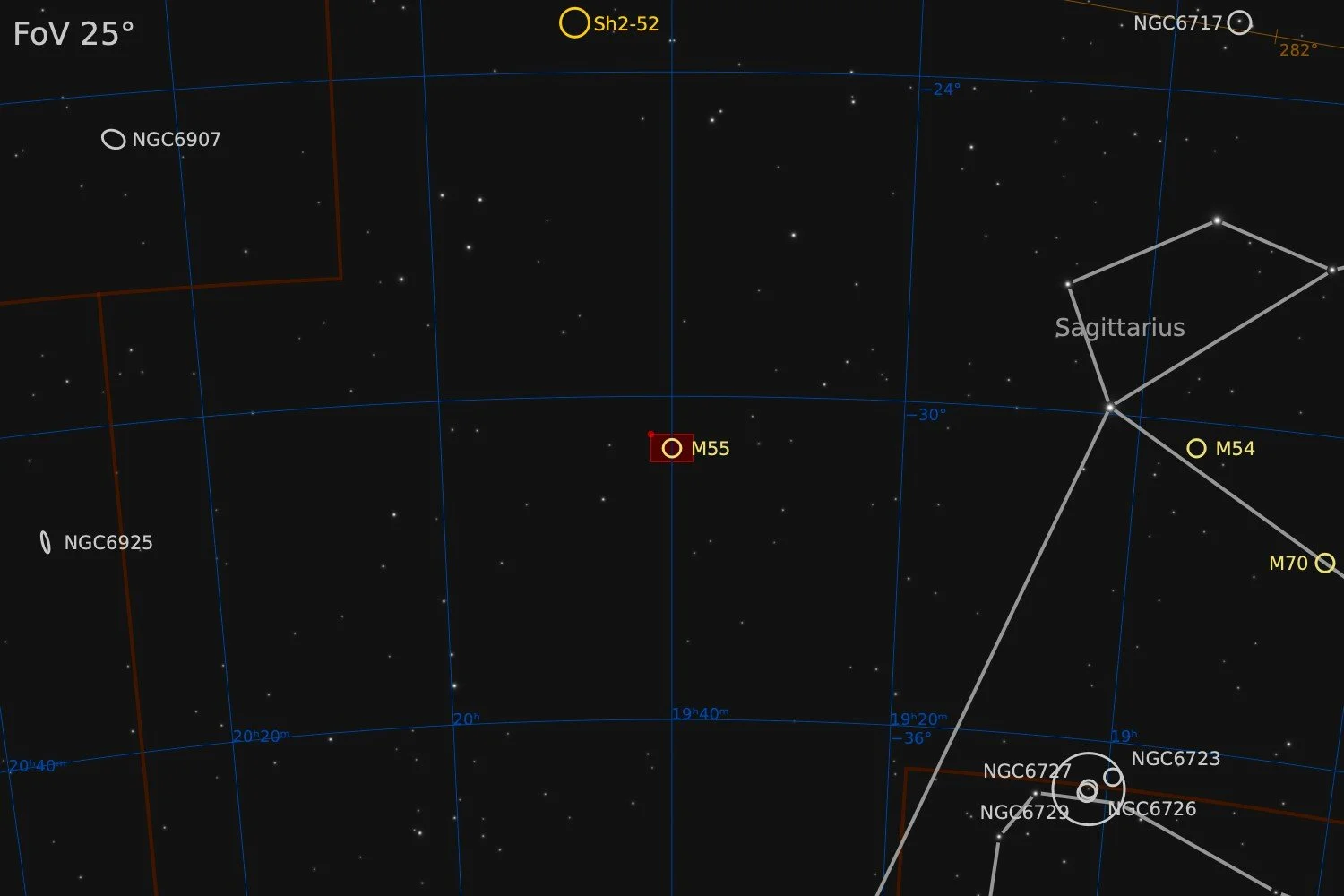 Nearby objects within a 25° Field of View