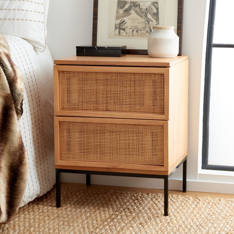 Sand &amp; Stable Solid Two Drawer Wood Nightstand 