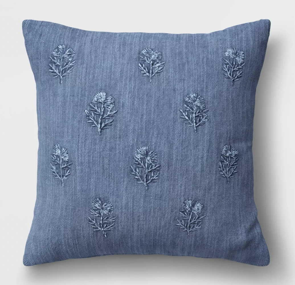 Embroidered Floral Throw Pillow