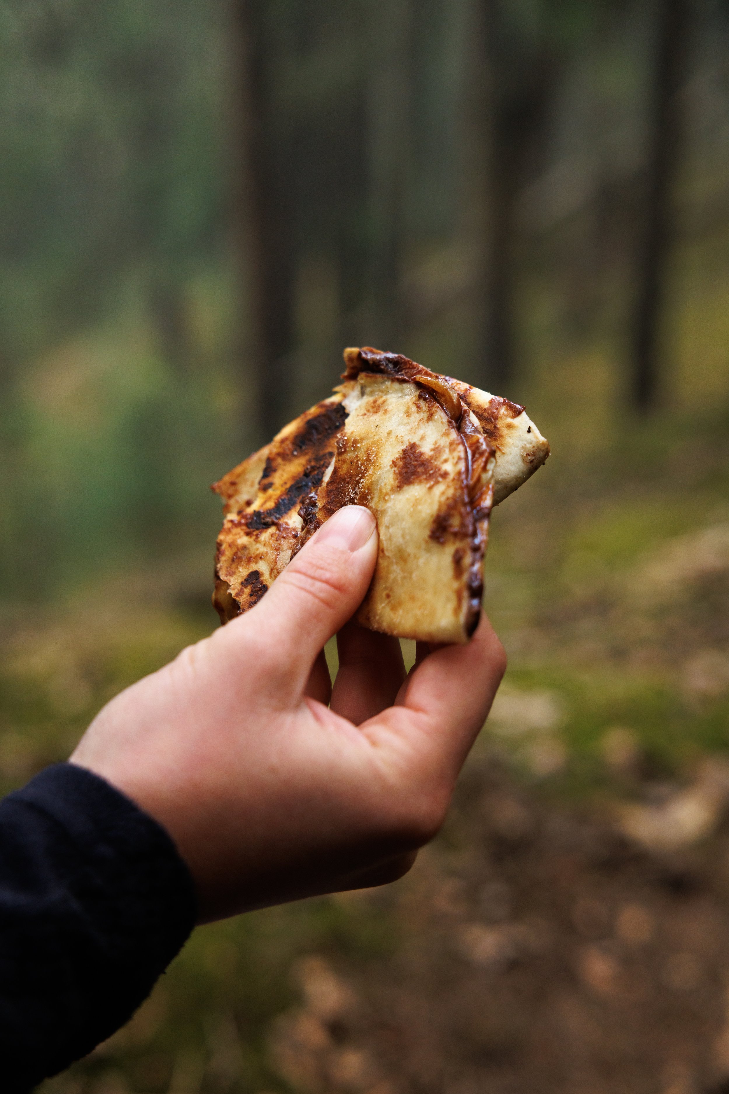 hand holding a fried nutella and banana wrap