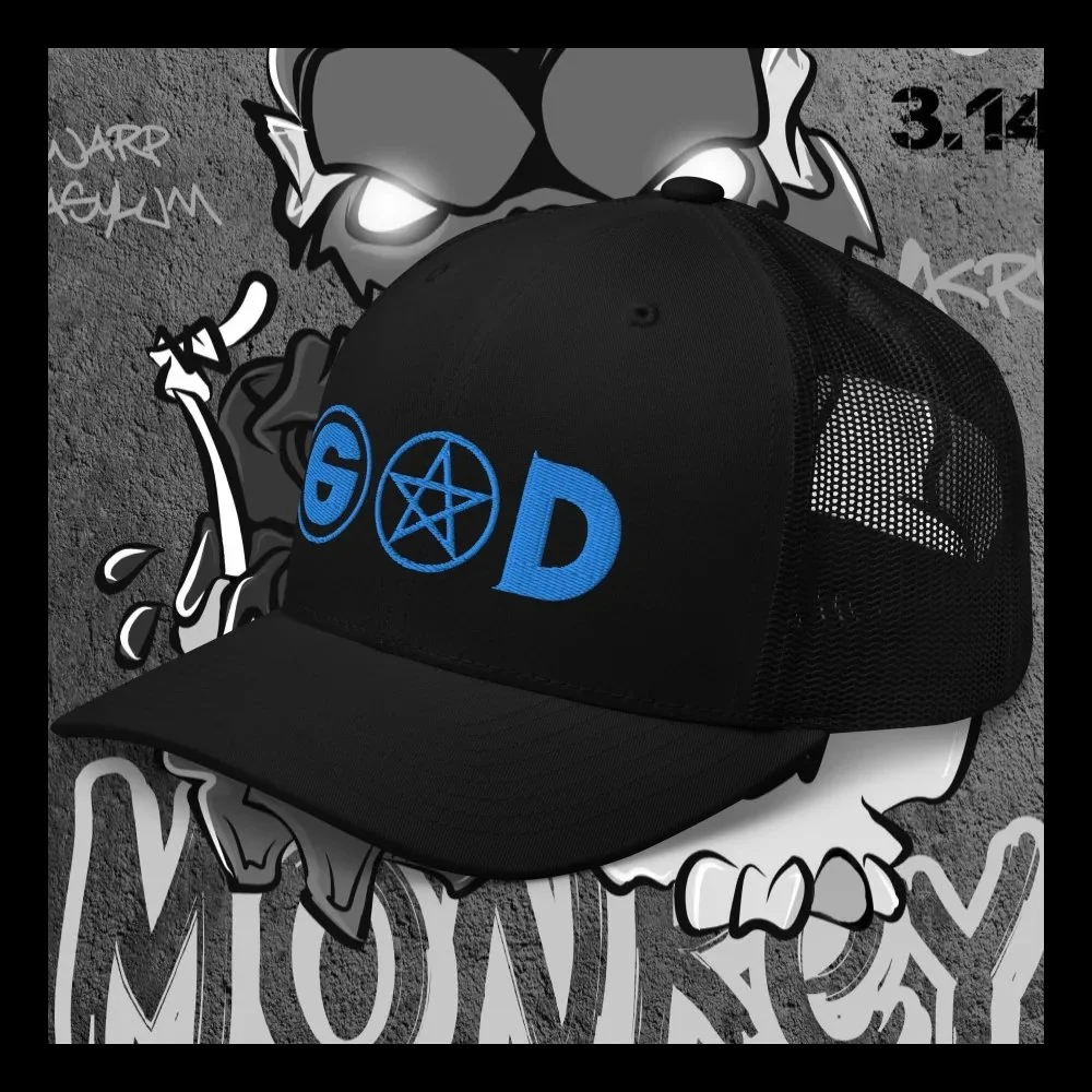 God Complex Black and Blue Trucker Left Black Borders.jpg