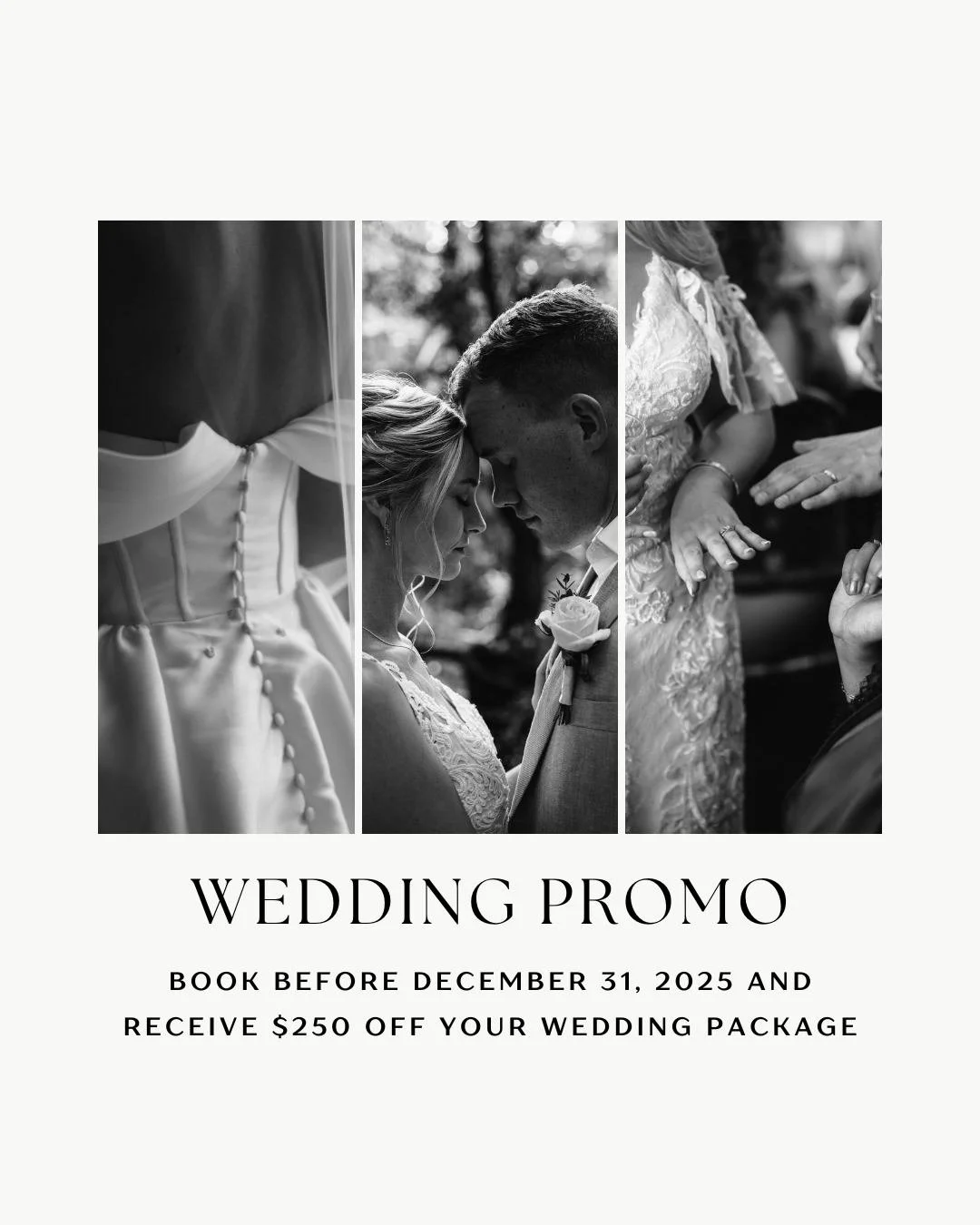✨ End-of-Year Wedding Promo ✨

2026 couples - this one&rsquo;s for you! 💍

I&rsquo;m only taking on 10 more weddings in 2026 before closing my books. If you&rsquo;ve been thinking about booking, NOW'S THE TIME! Your love story deserves to be capture
