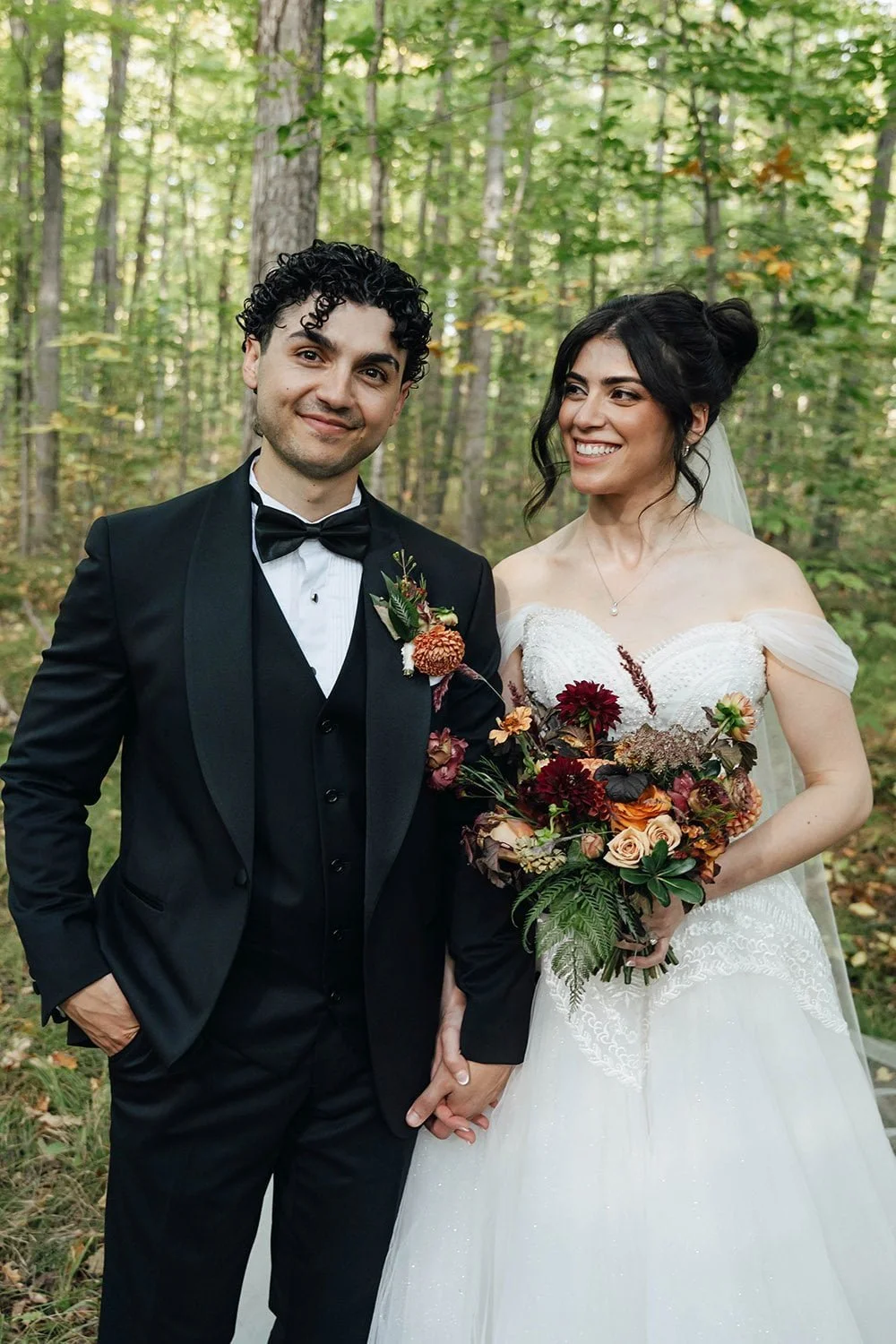 Bride and groom sharing a wedding portrait during documentary-style Ontario wedding photography