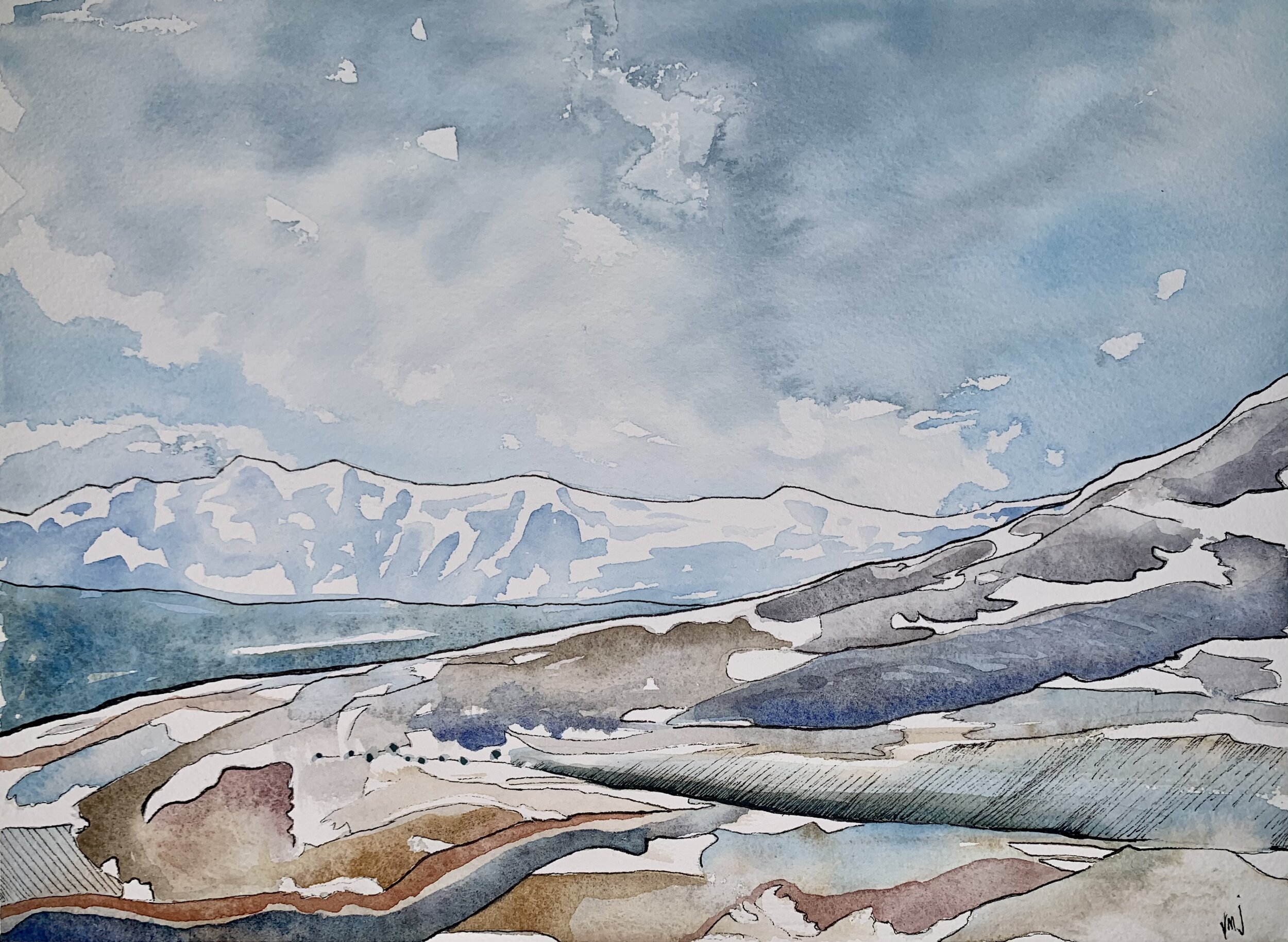 "Texas Creek Serenade" 9x12" unframed, professional watercolour and pen on arches paper, 2021, $216
