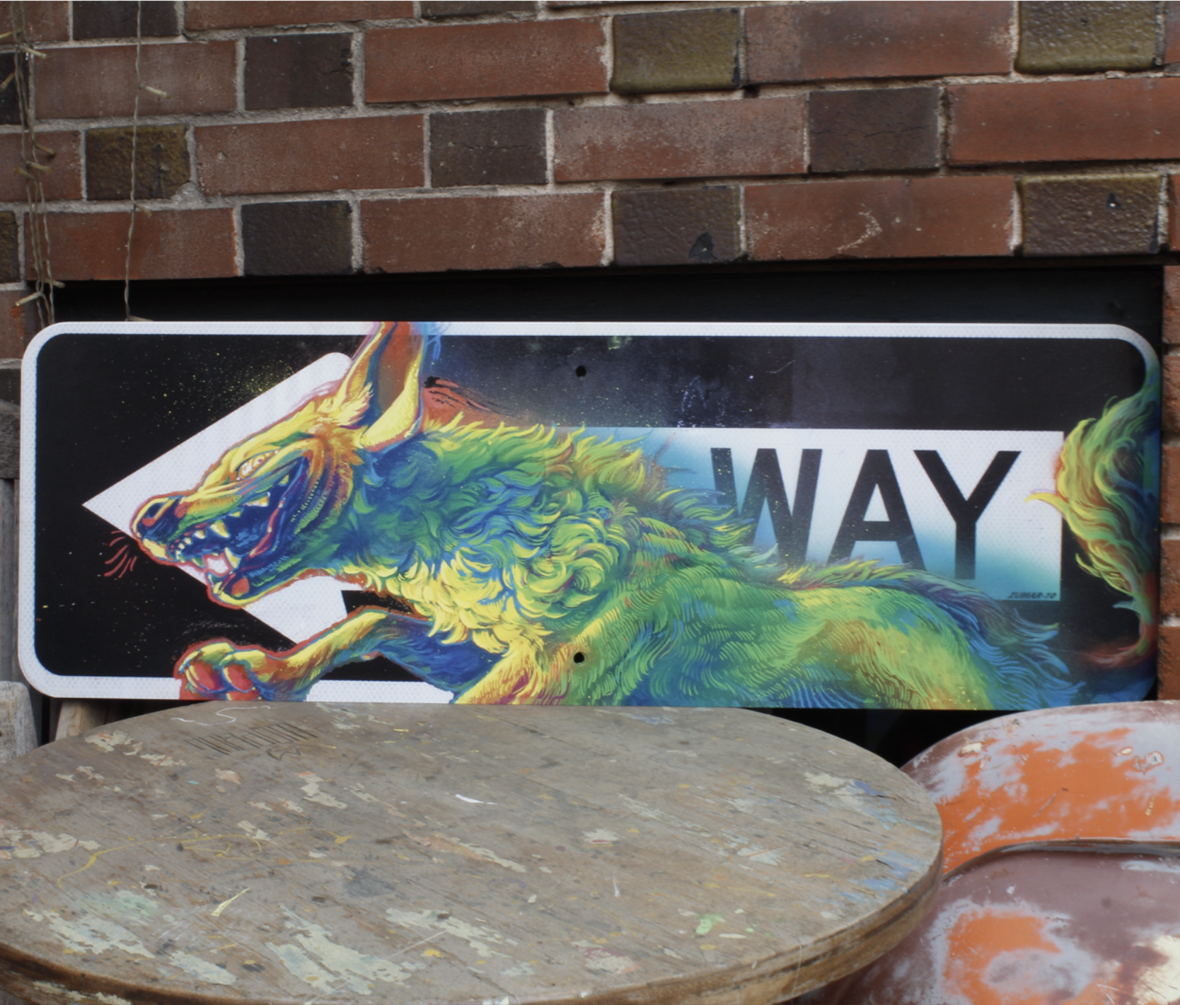 run way metal sign