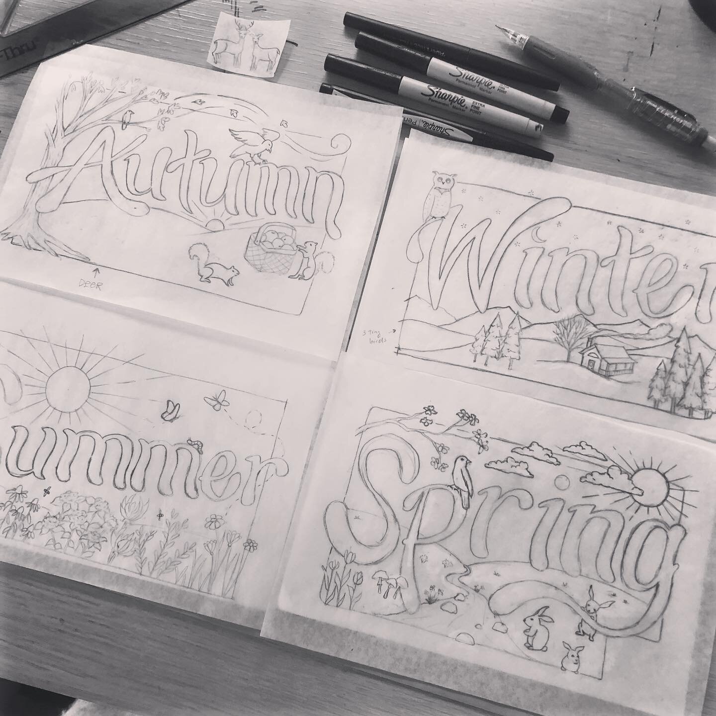Some seasonal drawings I&rsquo;ve been working on. I&rsquo;m excited about these! I&rsquo;ll share more about this later... 

#seasonal #seasons #wip