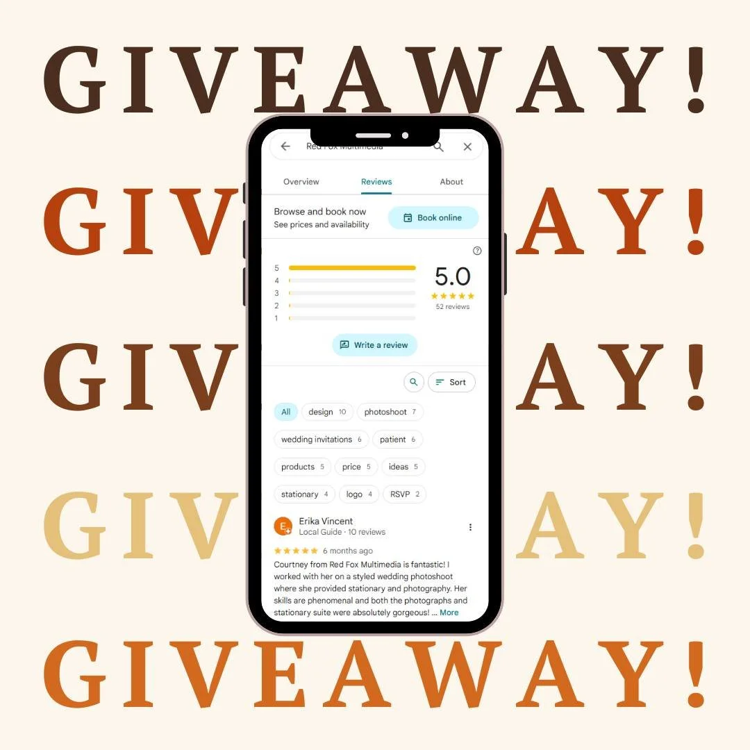 ✨ Mini Session Giveaway! ✨

Have we worked together before&mdash;photos, design, or wedding stationery? If so, I&rsquo;d love to hear what you thought!

Leave a Google review by October 31 and you&rsquo;ll be entered to win a free mini session (10 ph