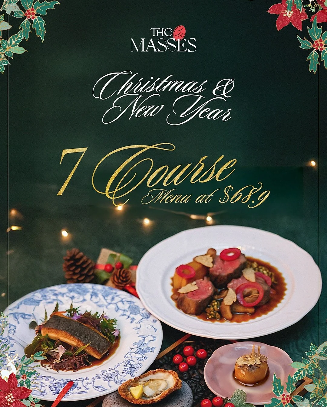 Party Season at The Masses! 🎉
Celebrate with our 7-Course Menu for only $68.90++ &mdash; perfect for groups and festive gatherings! 🥂✨We also do custom menus for your budget! Even Christmas Lunch Bentos!!!

📅 Book your parties early!
📞 Contact us