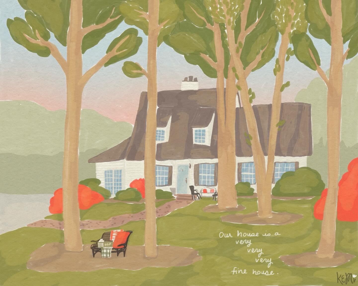 I&rsquo;ve lived in my neighborhood for over a year and a half now, and love to take walks and look at all the houses nearby! I love the roof on this one. After looking at it for so long I finally decided I needed to draw it 💗 should I do more of th