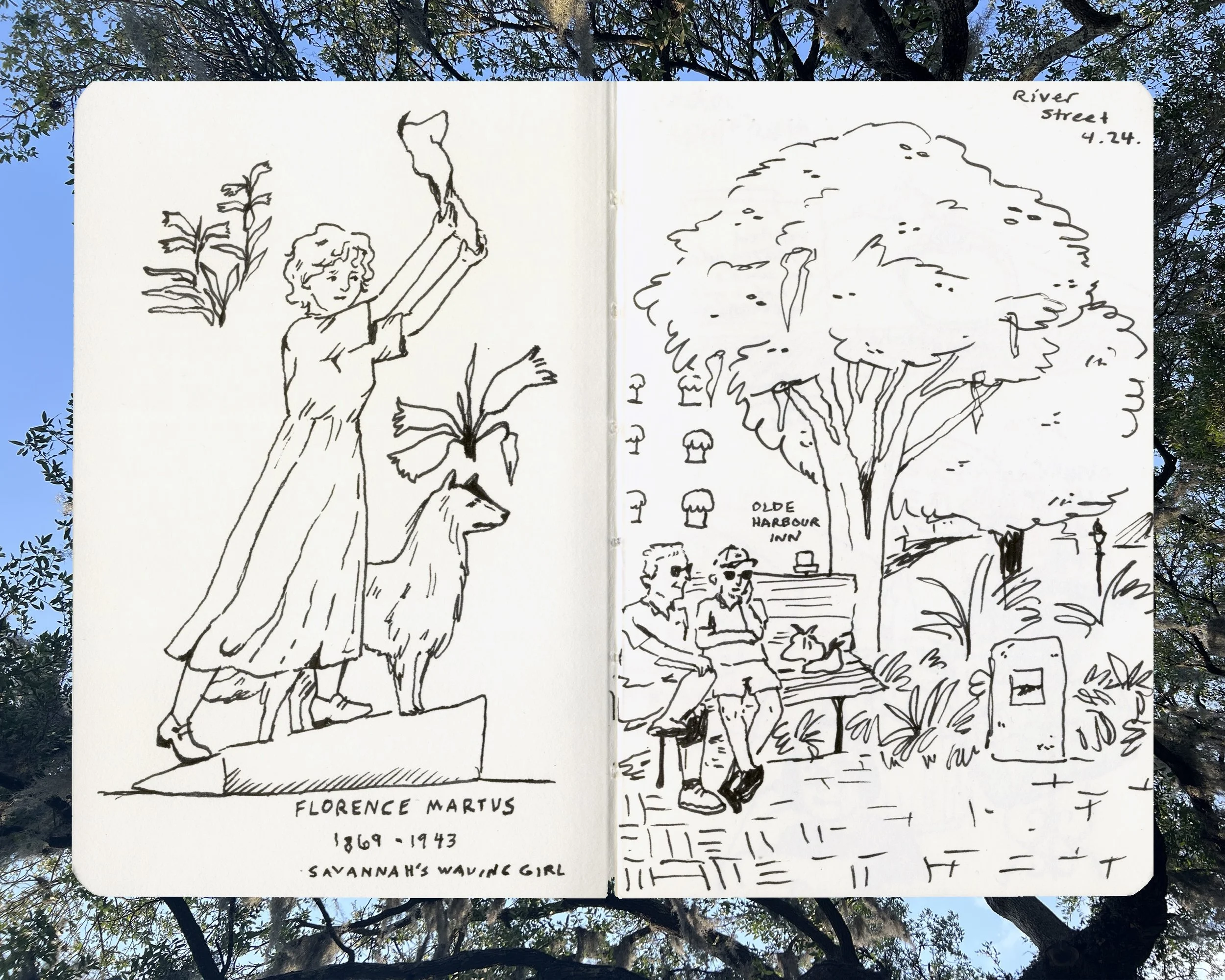 Went to Savannah this weekend and took the opportunity to do some drawing ✨in the real world✨ and I think it healed something in me! fun fact: Florence Martus, Savannah&rsquo;s Waving Girl, lived on Elba island nearby, and waved at every ship arrivin