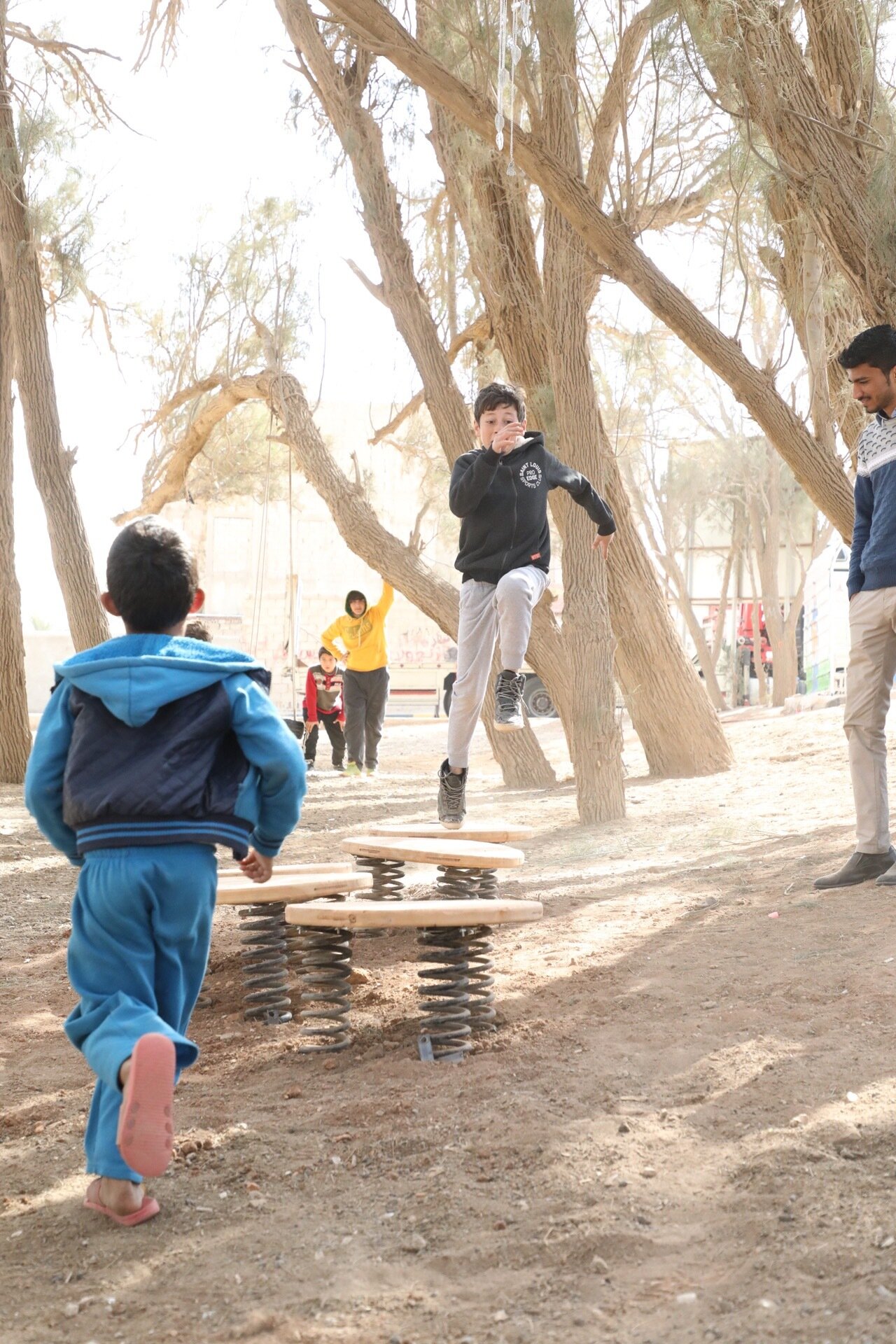 Wooden trampolines,  built by Abu Shoq, a carpenter in Azraq town. Photo by: Omar Braika