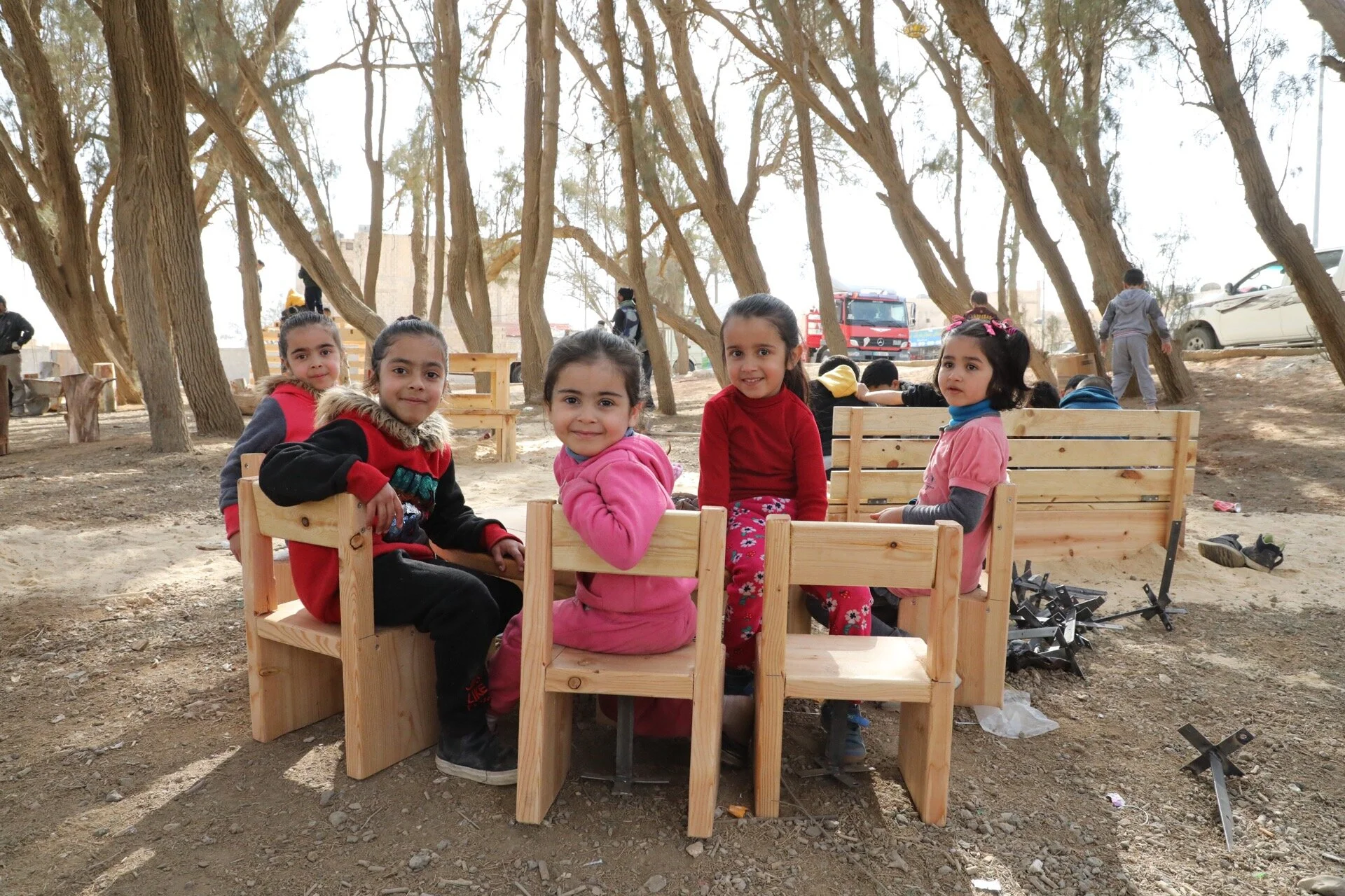 First pocket play space in Azraq town, with equipment crafted by Abu Shoq of Azraq. Photo by: Omar Braika 