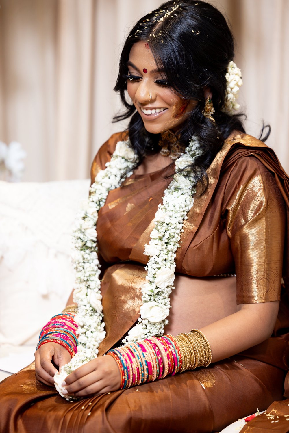 Valaikappu photographer Toronto — mother-to-be wearing bangles at her Tamil baby shower