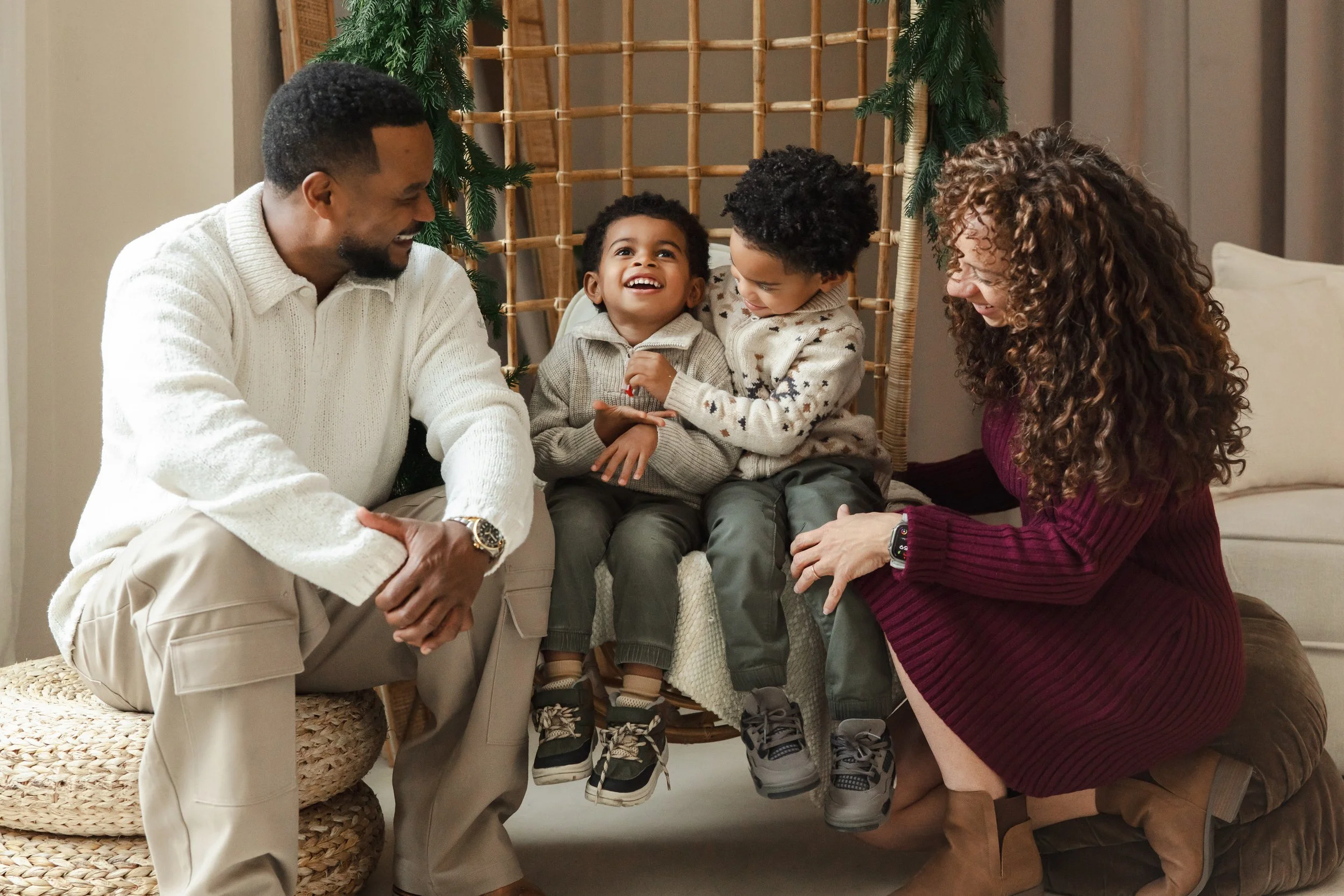 Toronto family Christmas photos in a decorated studio room