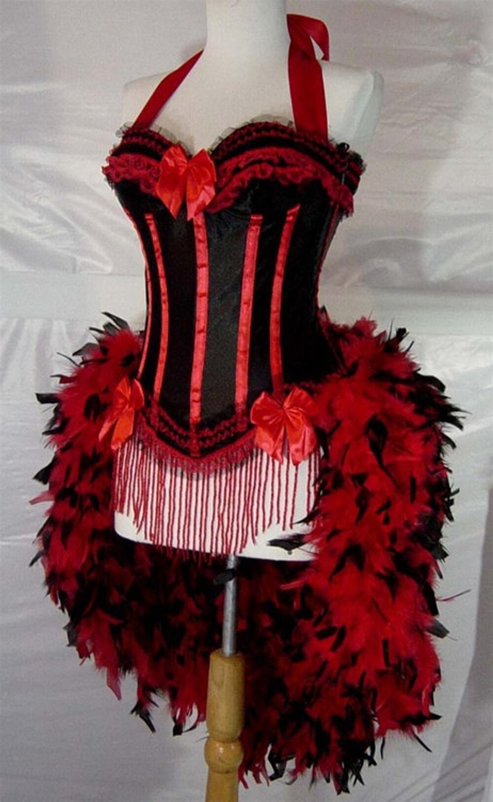 Red/Black Victorian Lace Feather Burlesque Costume — Fantasy Masquerades