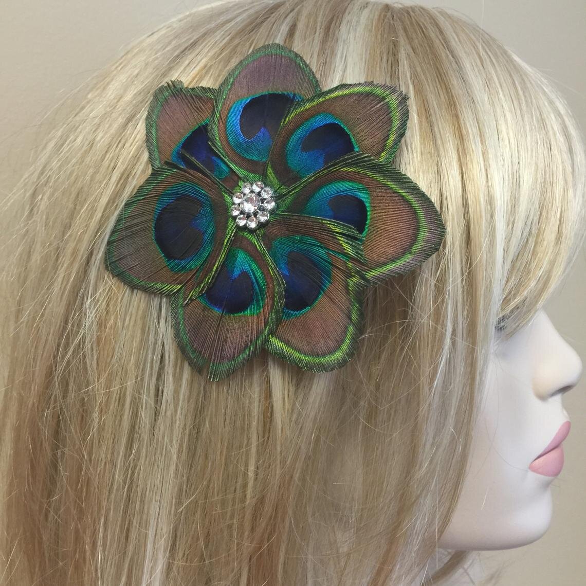Peacock Feather Rhinestone Hair Clip