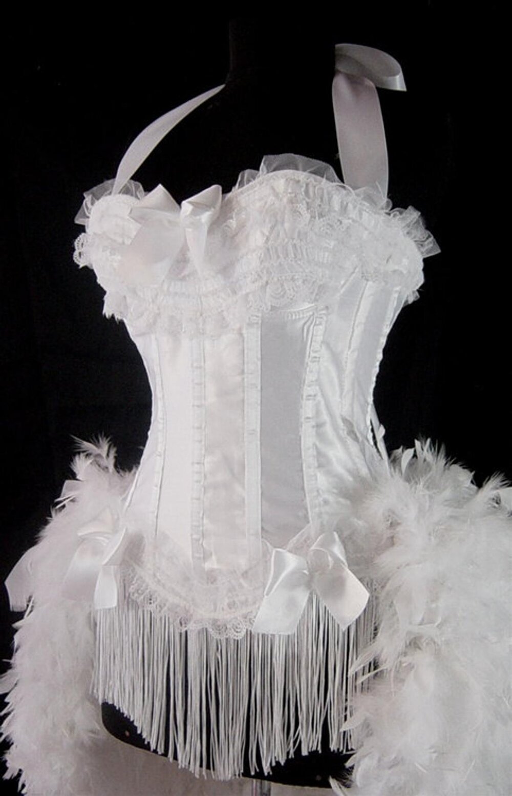White Victorian Lace Feather Burlesque Costume — Fantasy Masquerades