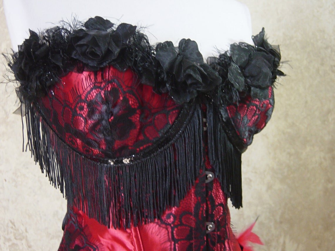 red and black burlesque dress Red and Black Brocade Gothic Burlesque Overbust Corset Dress 5XL
