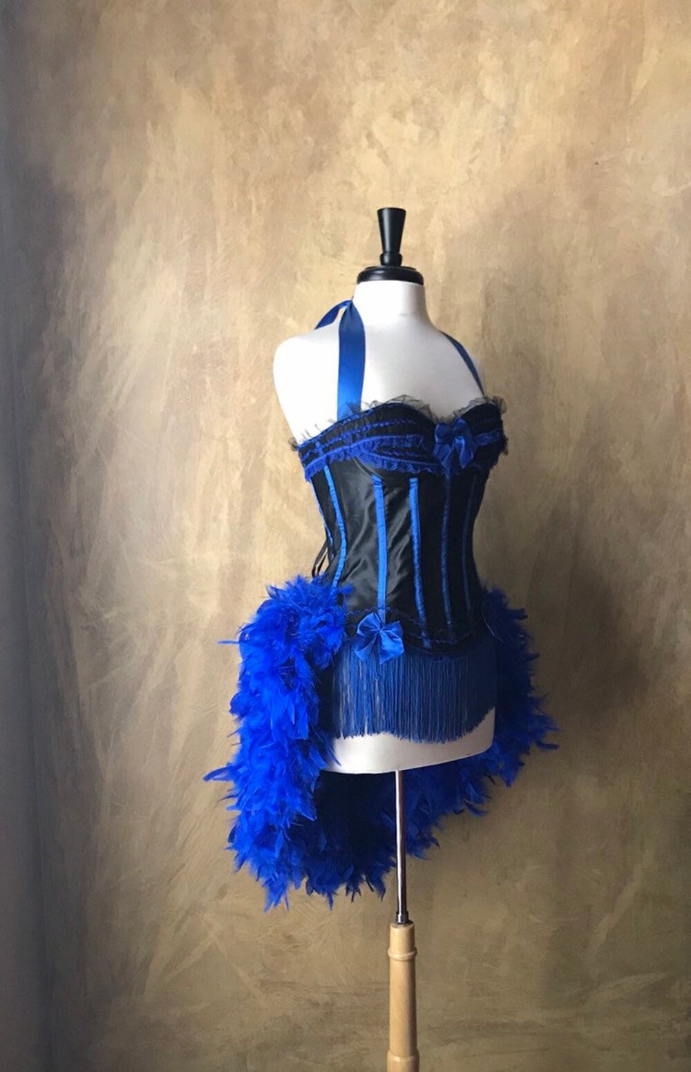 Royal Blue & Black Victorian Lace Burlesque Feather Costume
