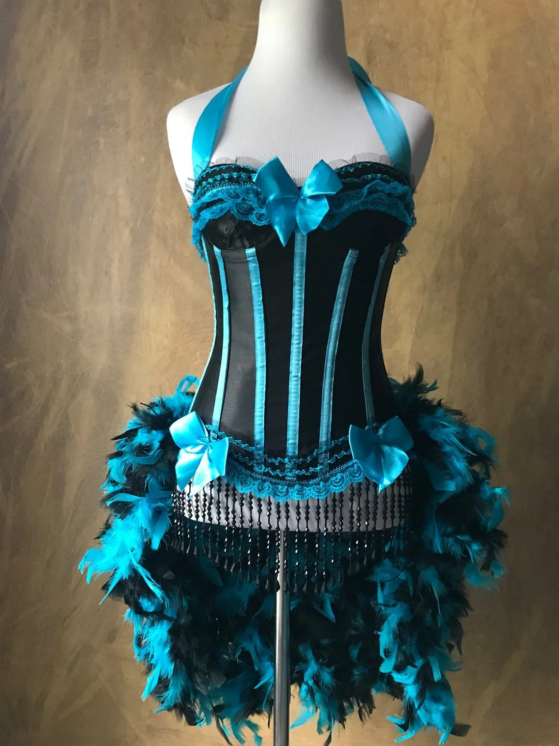 blue burlesque dress Mollie Baby Cord Blue Puff Sleeve Midi Dress main image 1