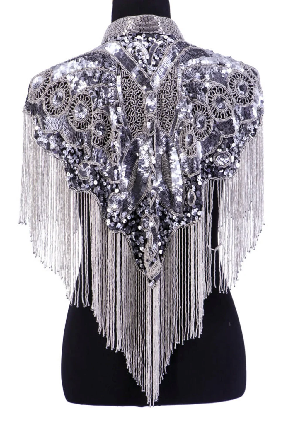 Silver Sequin Glass Beaded Sequin FULL Wrap Chiffon Collar