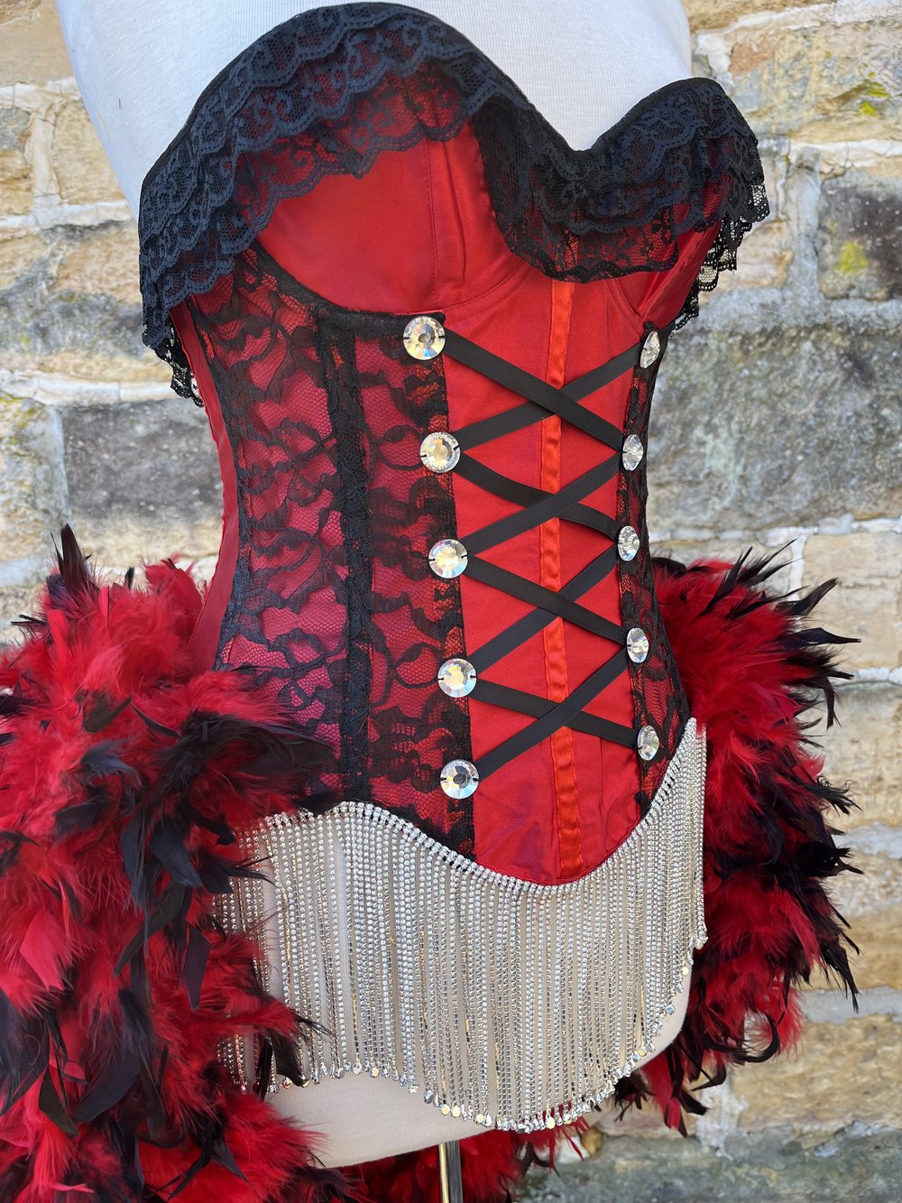 One Only-L-Custom Burlesque Costume Red/Black with Rhinestone