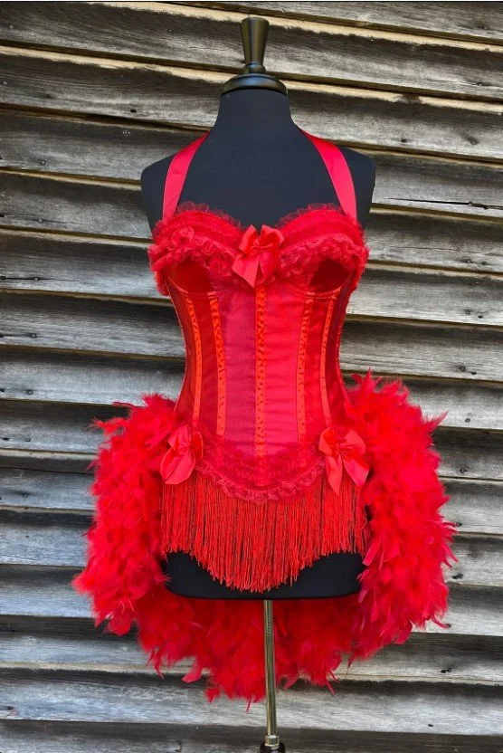 burlesque red dress Custom Size red and black lace tea length burlesque corset Prom dress   Glamtastik