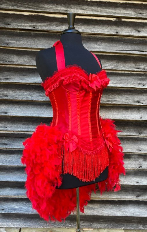 Red Victorian Lace Feather Burlesque Costume — Fantasy Masquerades