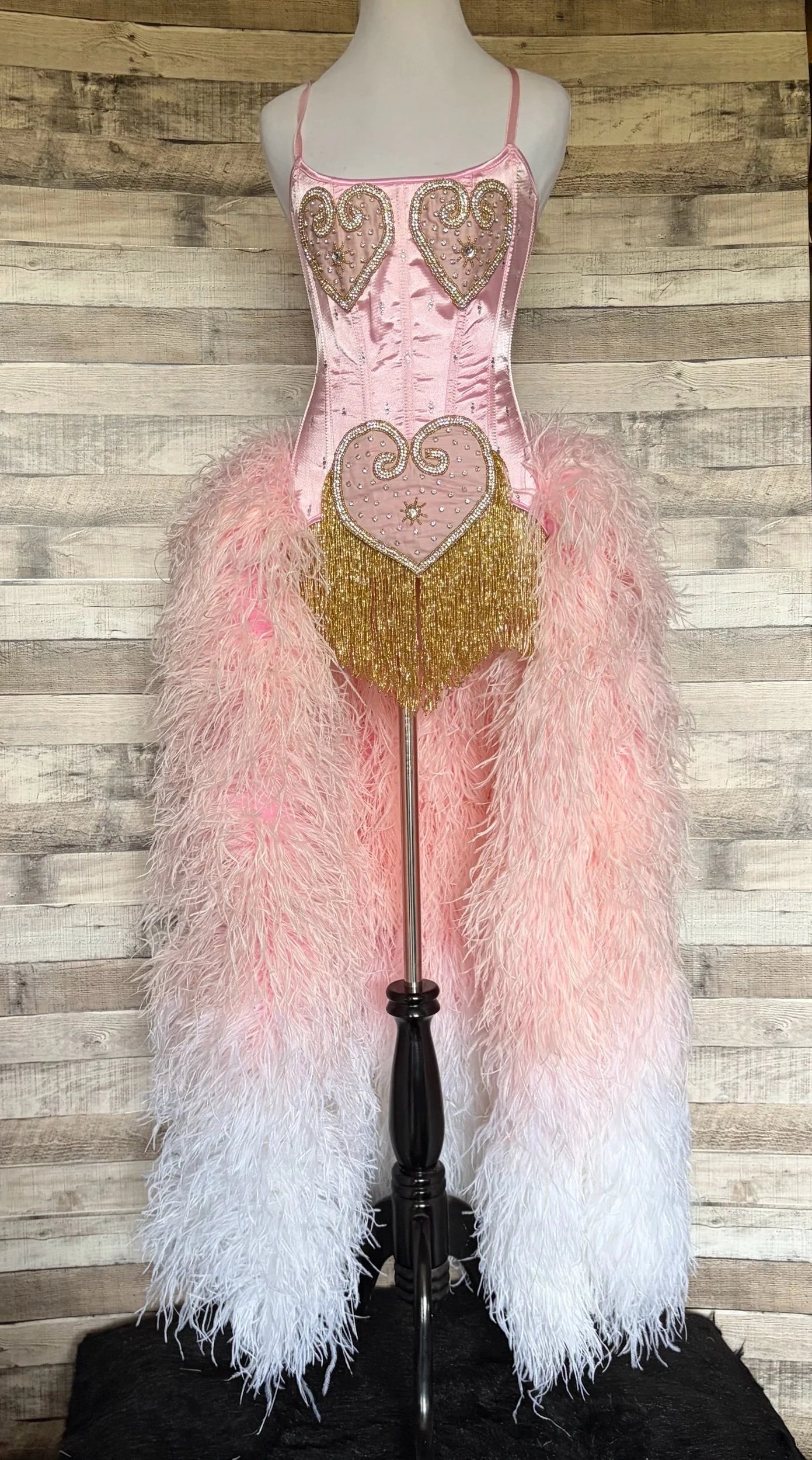 Movie Inspired Pink Showgirl Burlesque Costume w/OSTRICH Feather Train