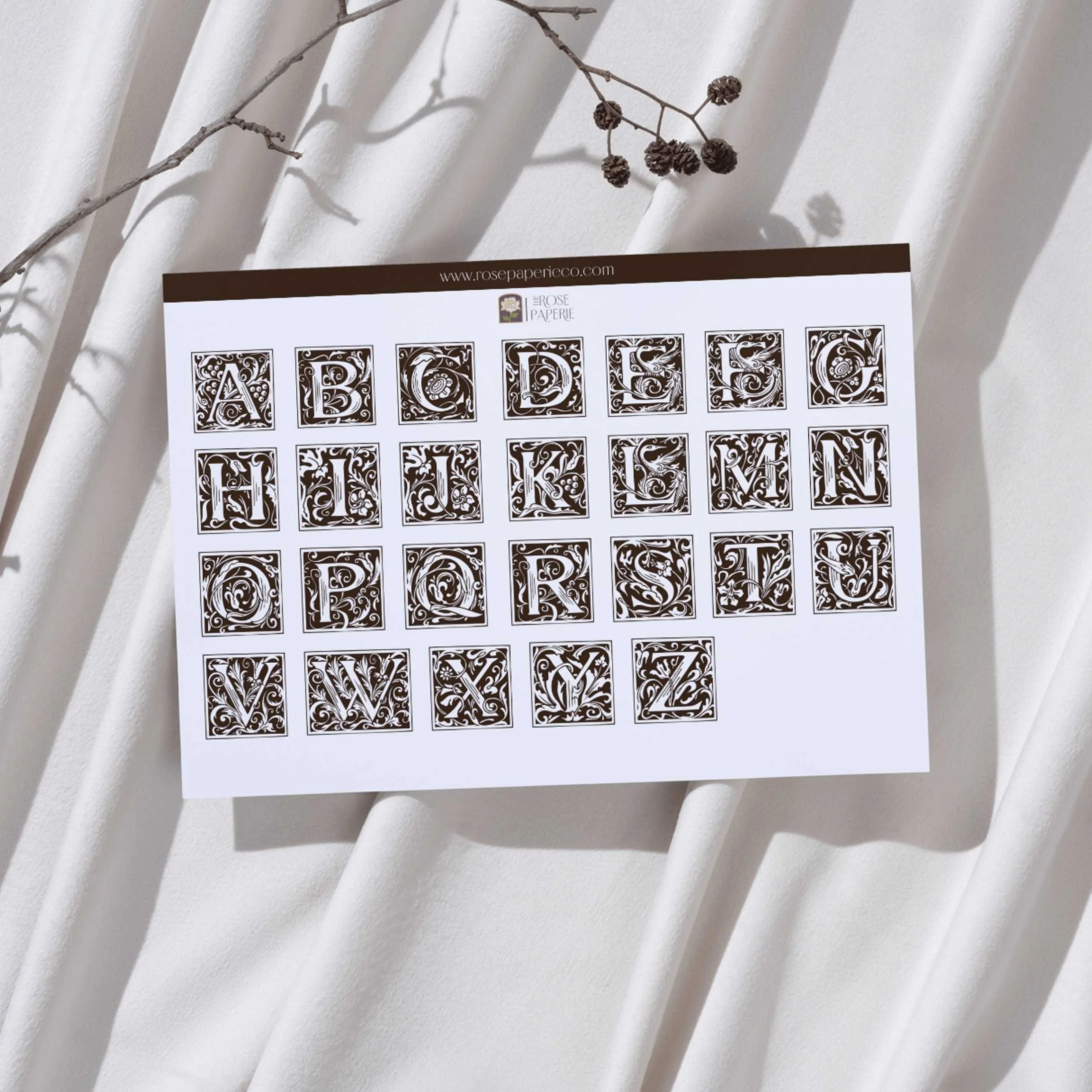 Vintage Alphabet Sticker Sheet - Brown Tones