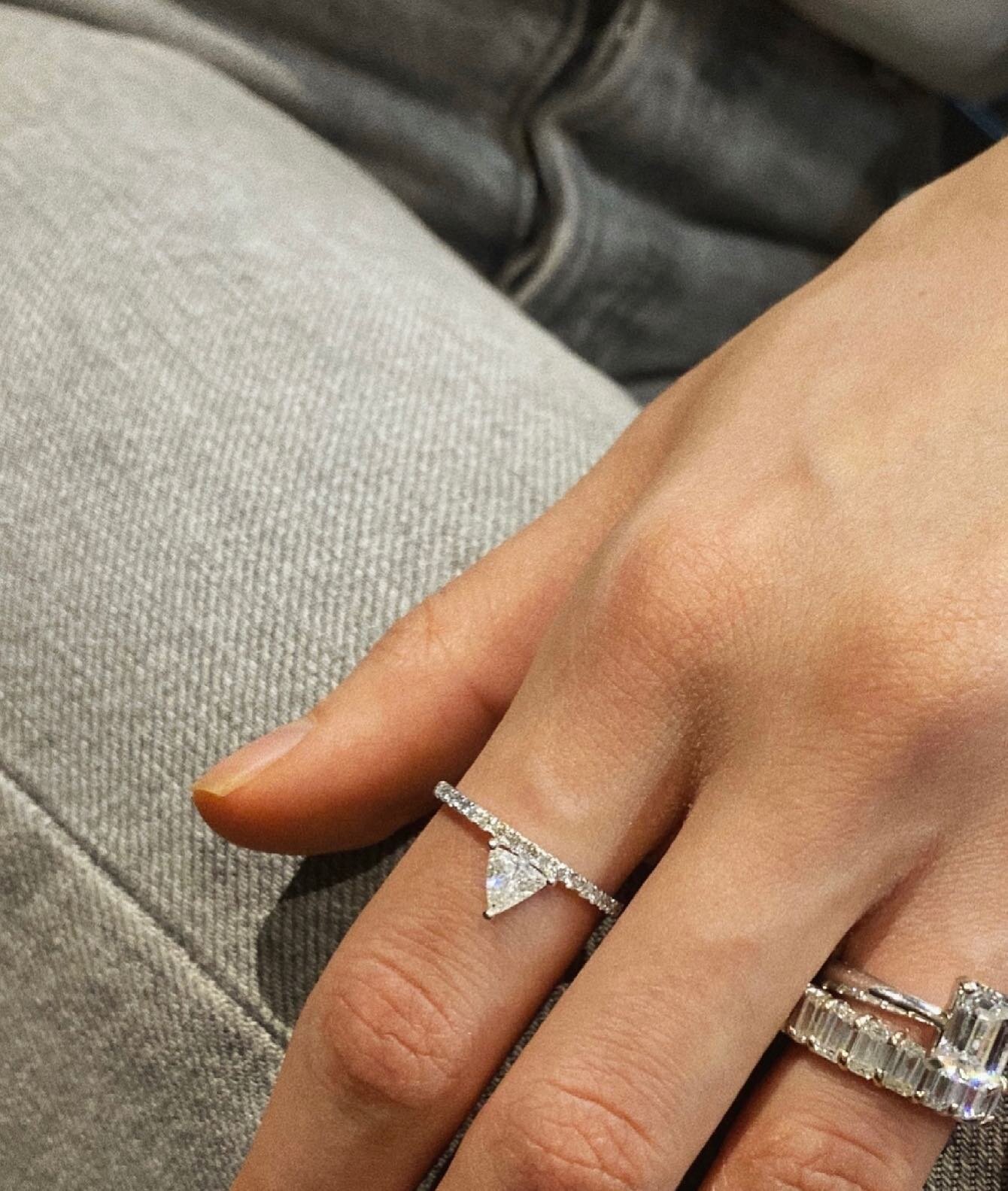 Summertime sparkle to go with everything. Our floating diamond band shown with a trillon cut diamond. ⁠

⁠#SenciaStudio #Sencia #WearSencia #FineJewelry #Diamonds #Gold #Timeless #Bold #Personal #Timeless #Bold
