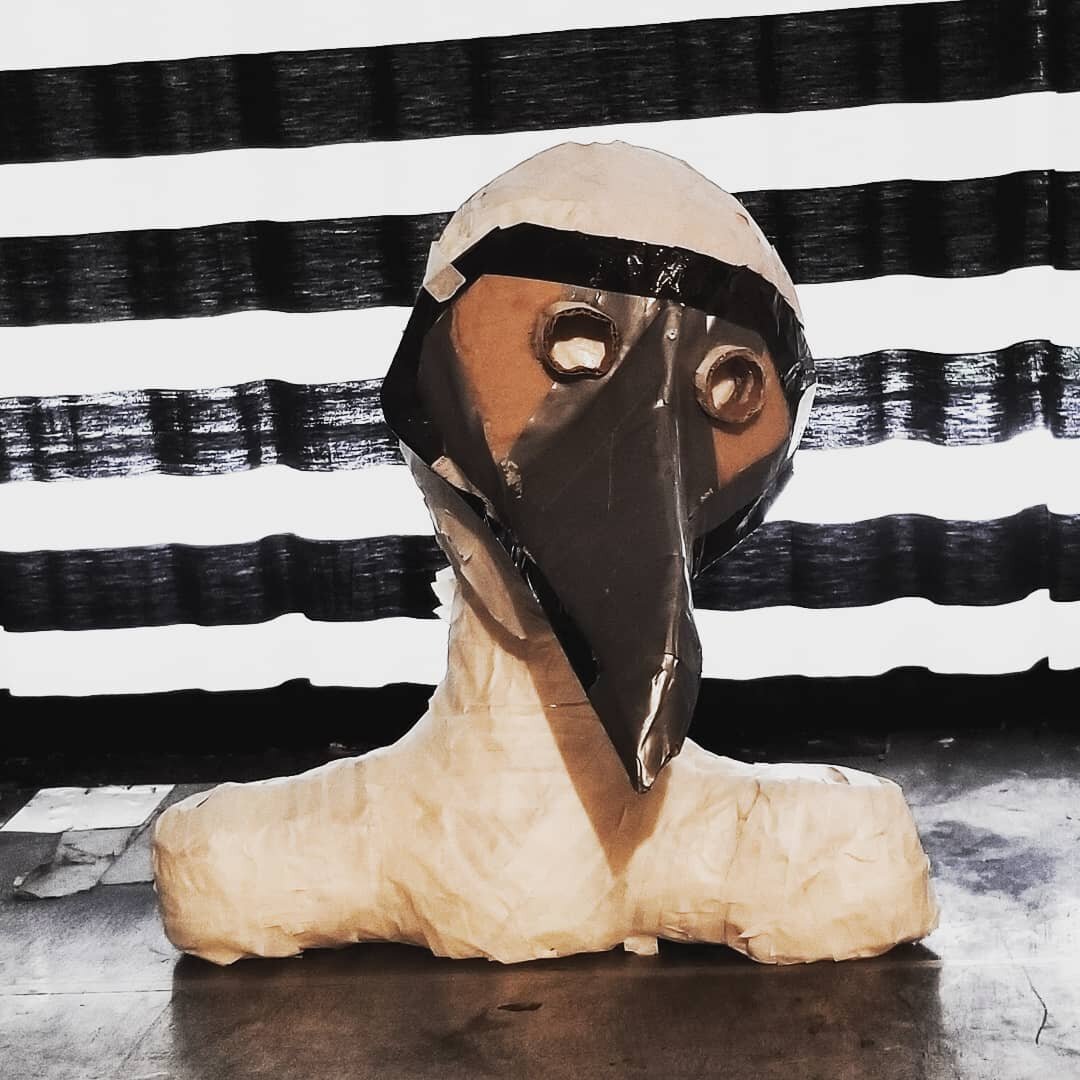 So this mannequin head prototype I made a couple weeks ago turned out to be too big for what I had originally intended, but it works perfectly with this plague mask Malcom made a while back. I have regrets about things I've thrown away in the past th