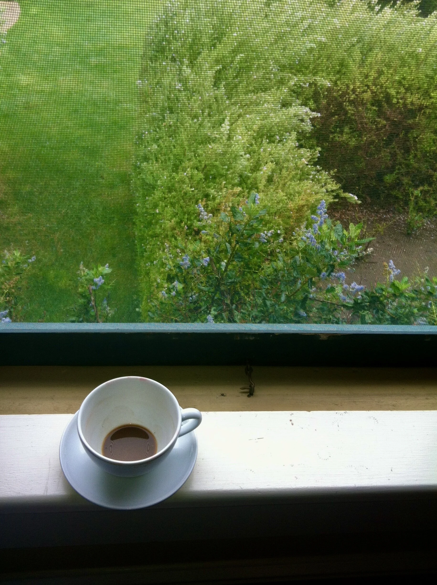 The pre-breakfast coffee in hotel room.