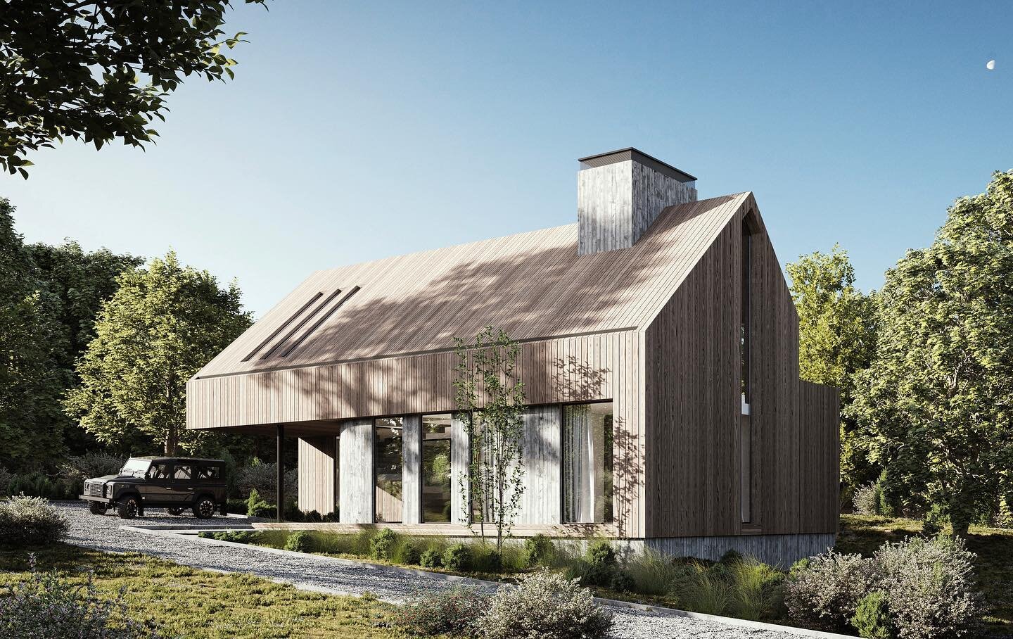 Designed to be integrating with the terrain- this house enhances the value of its surrounding
environment. Its modern approach with a traditional gable mass has been carefully positioned to replace a decaying structure near a beautiful village. 
.
.
