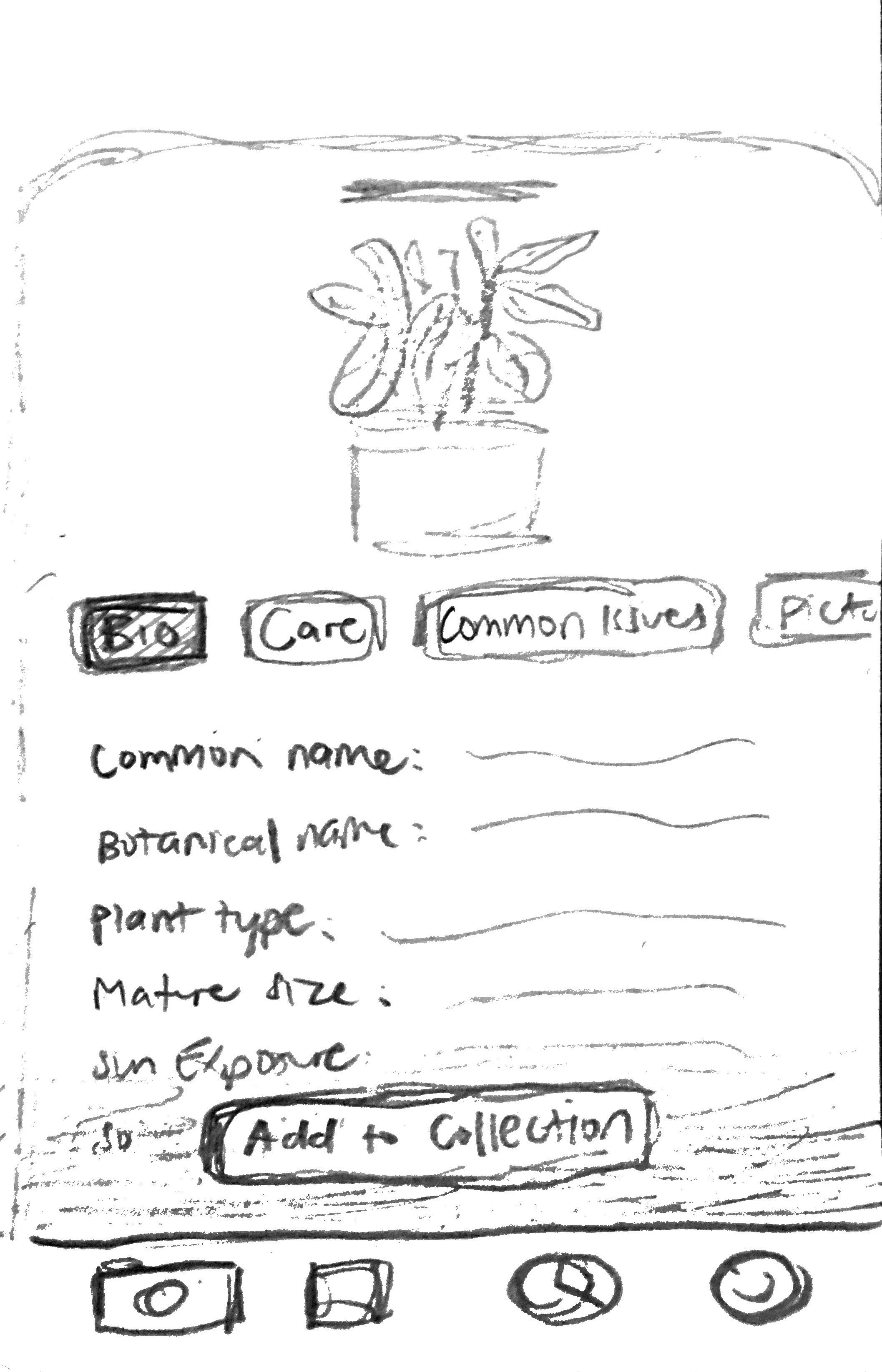 Plant scanner: plant identified and bio card opens. user has option to add the plant to one of their collections.