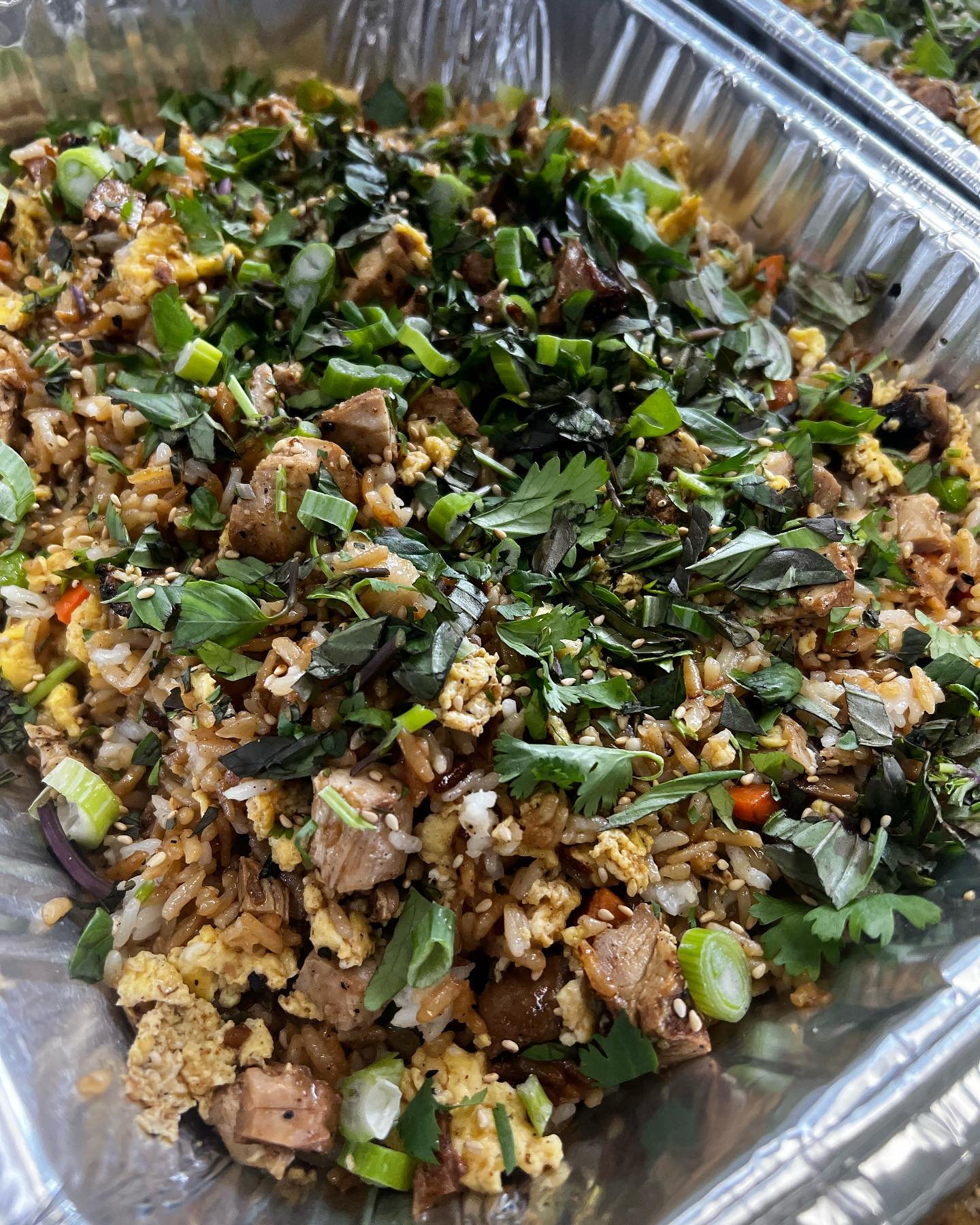 Food in serving trey