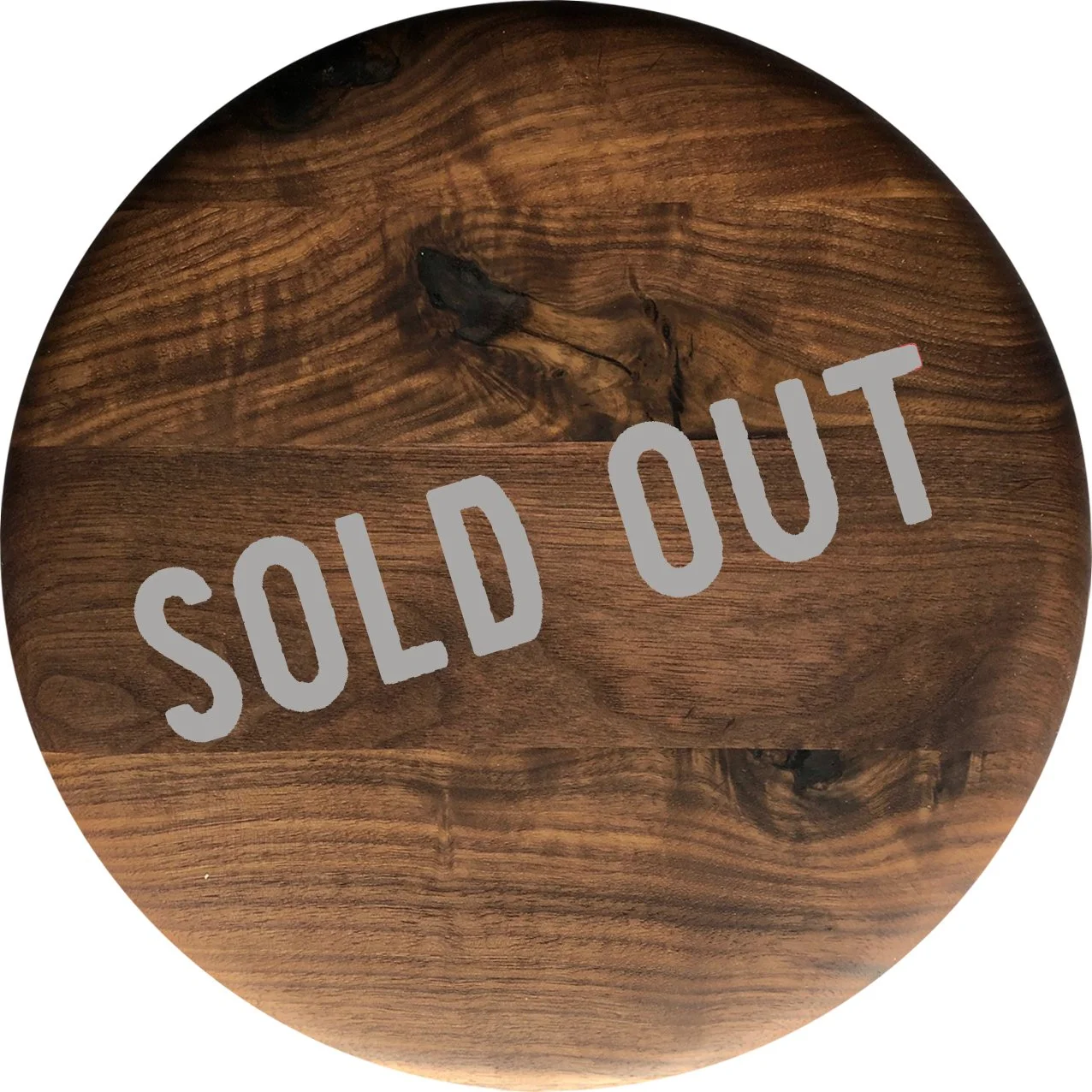 Round black  walnut solid wood seat plate with visible wood grain 06 with text"sold out"
