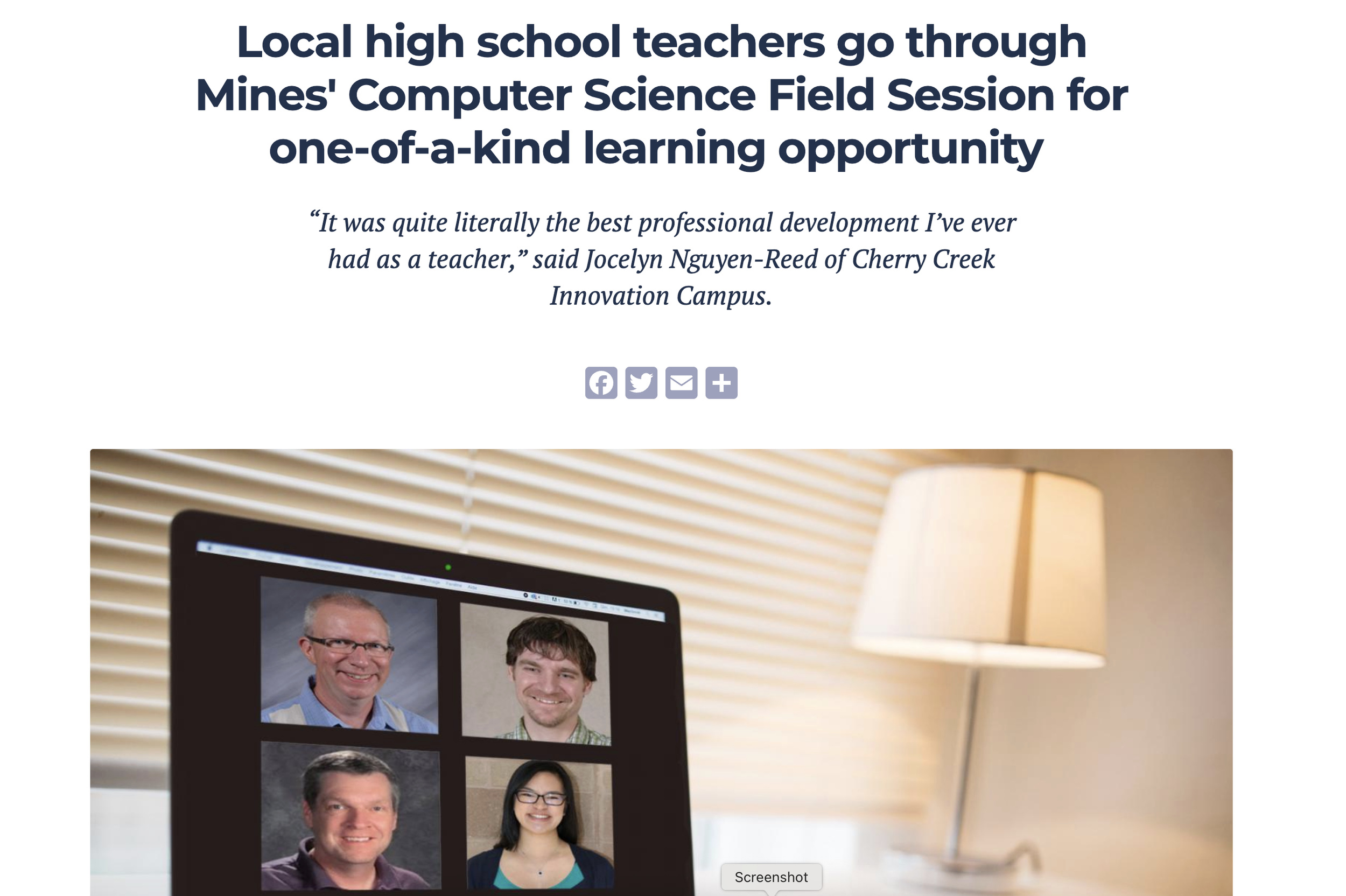 A digital screenshot of a news article from the Colorado School of Mines.