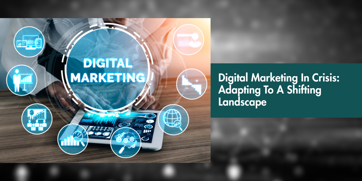 An image on the left shows a tablet with images projected overhead, the words "digital marketing" are in the center with other bubbles circling around. Each circle showing a different graphic to represent what digital marketing is.