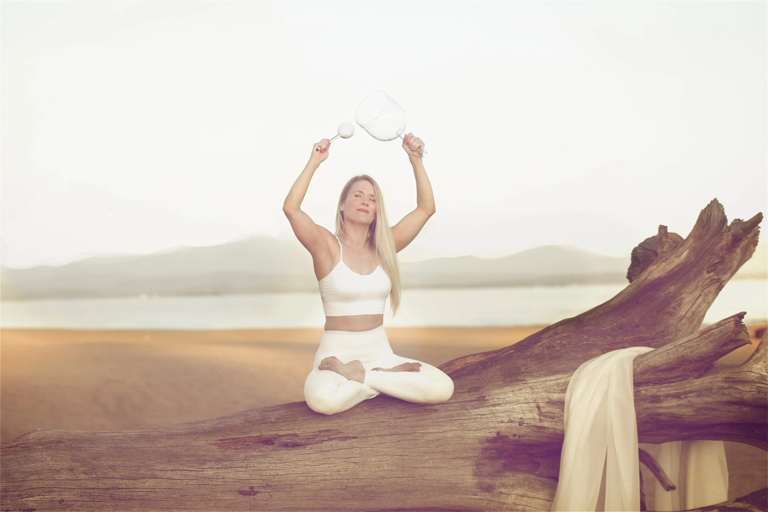 Soin sonore cristallin en nature avec bol de cristal