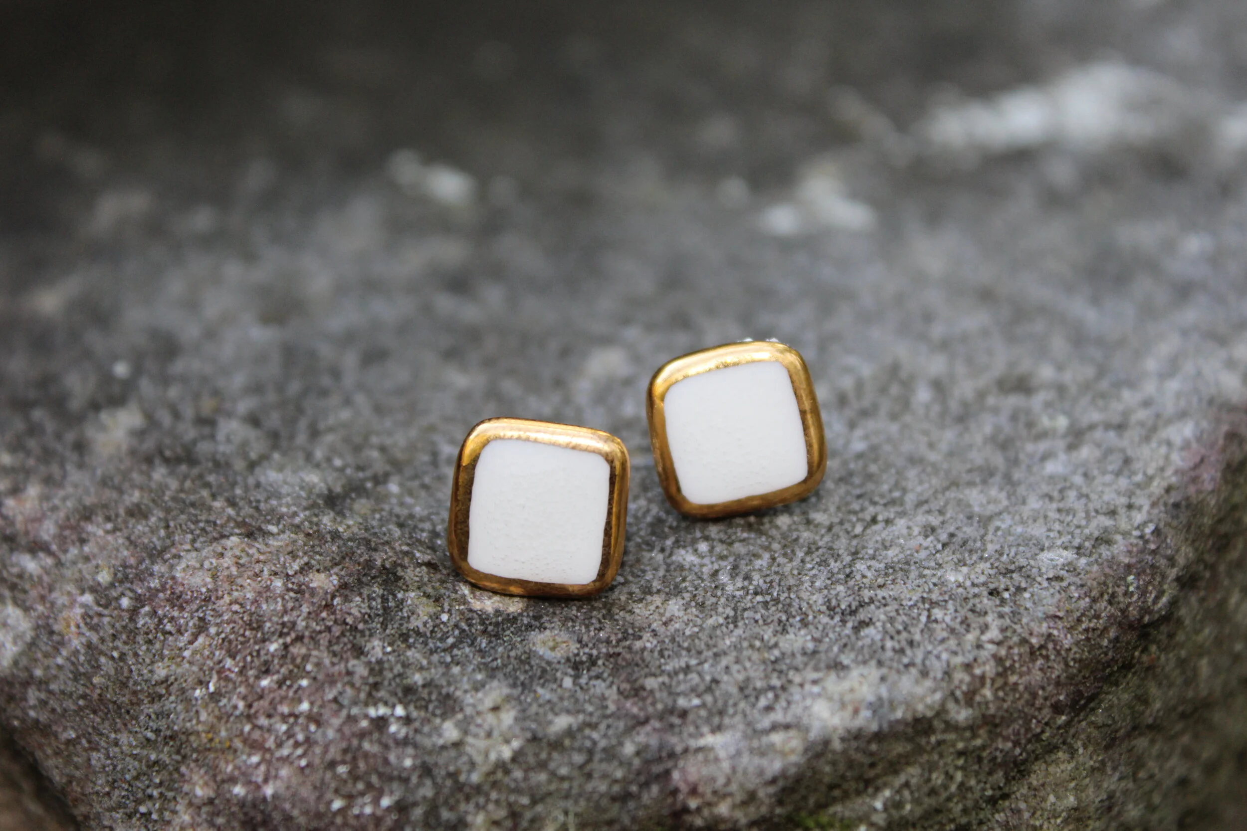 Bone China Square Stud Earrings