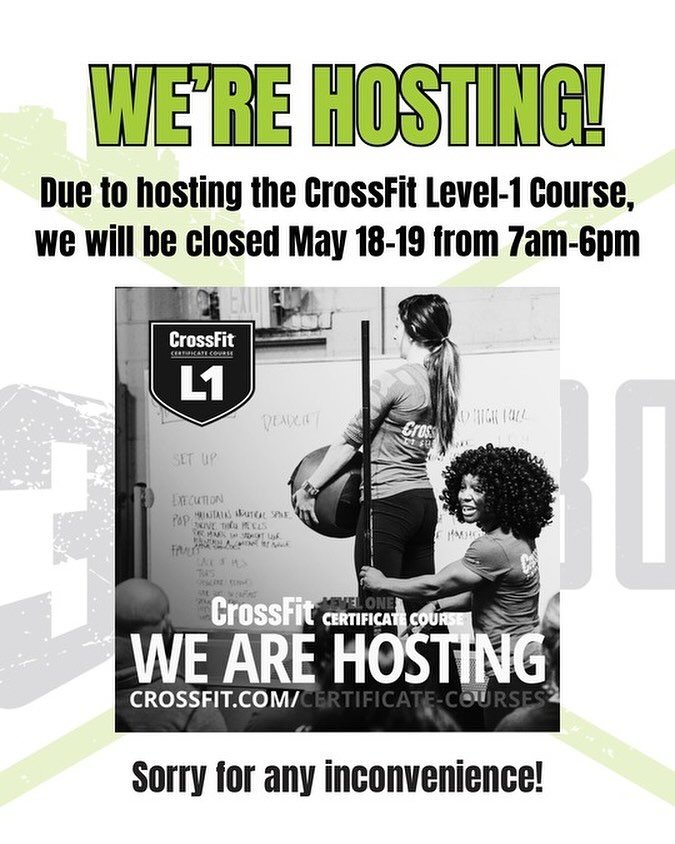Just a reminder that we are hosting the CrossFit Level 1 course at the gym this weekend, there will be no Saturday class and the gym is closed from 7am - 6pm Saturday and Sunday, that means no Open gym as well! 
▪️▪️▪️▪️▪️
Because we are closed you w