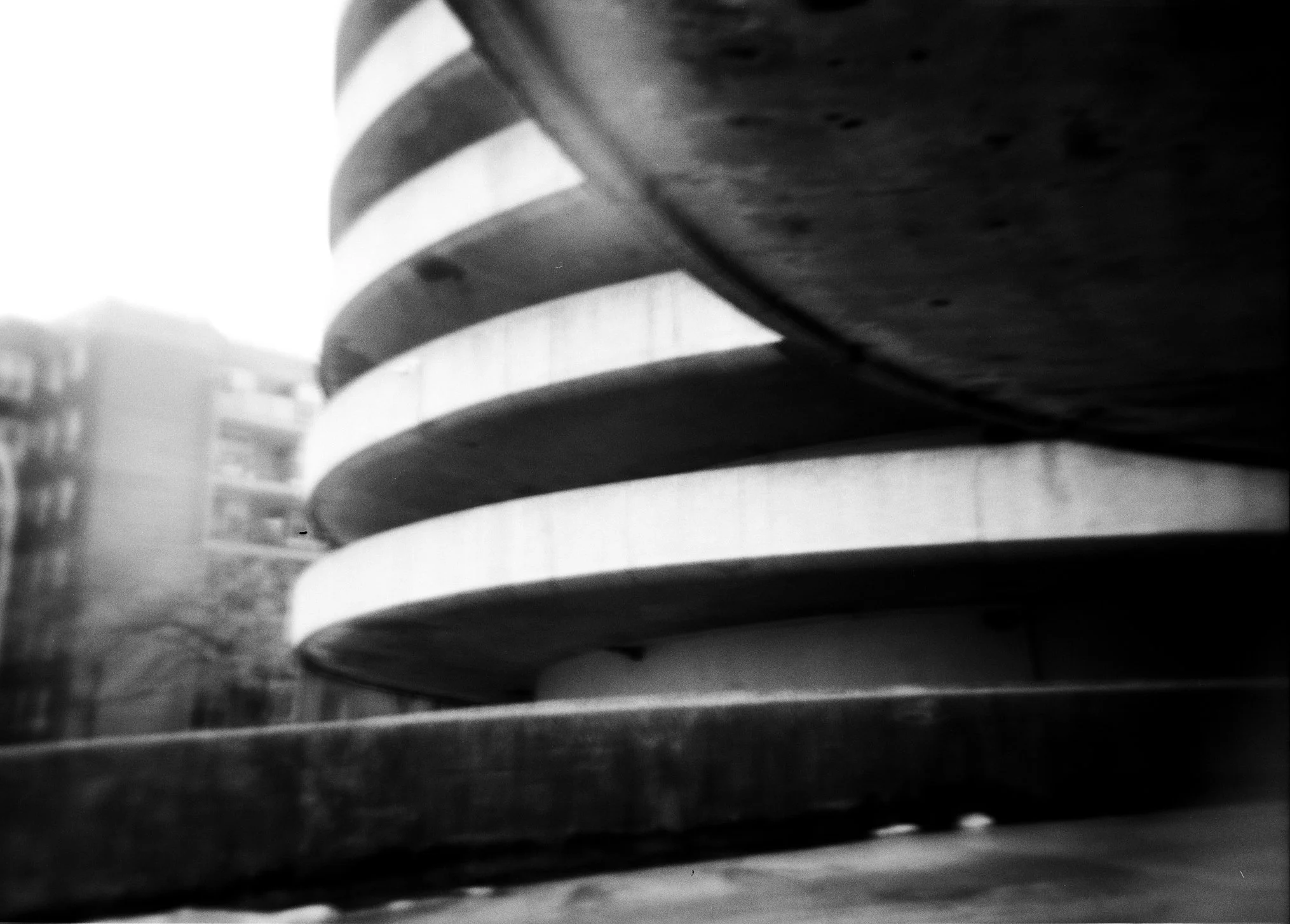 the queens place mall's parking garages look like spaceship thrusters