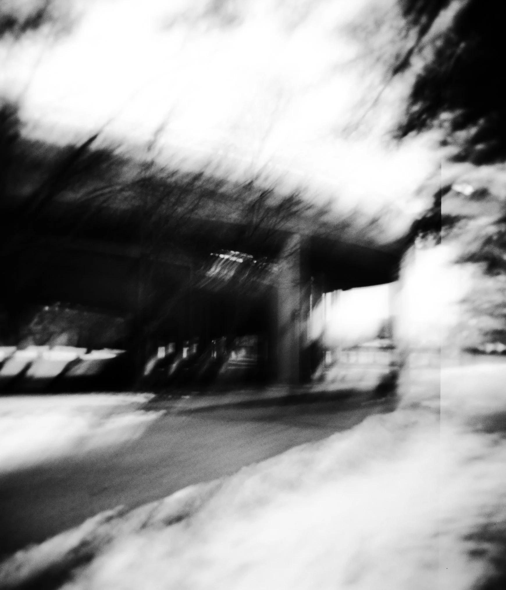 a black-and-white image showing how the motorgate garage's entry/exit ramp loops around itself