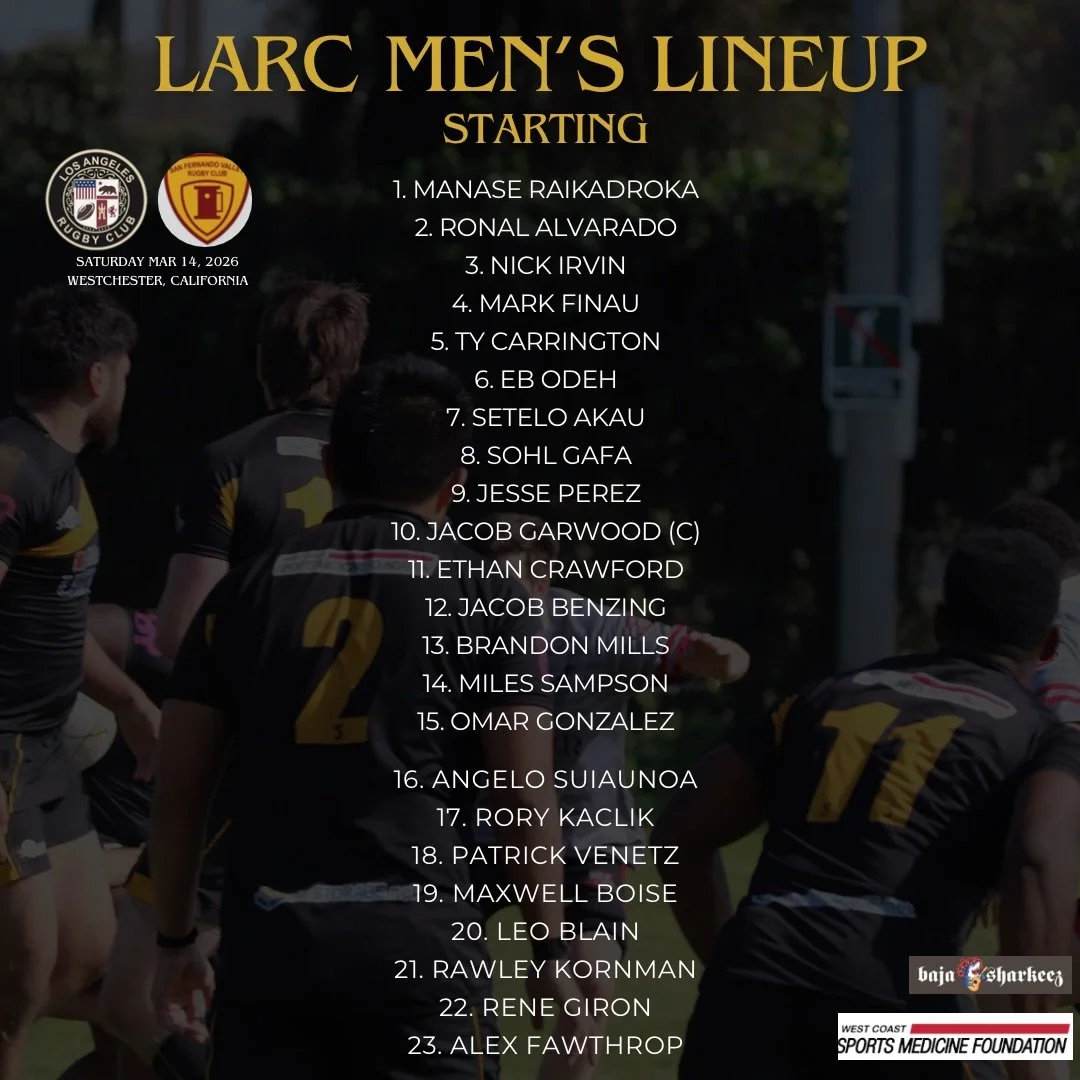 🗣️MATCH DAY LINEUPP!!

Check out our teams going against San Fernando Valley! Come out to Westchester Park this Saturday March 14, 2026 as LARC play their last home games of the regular season 🤩

Check the deets below:
Men&rsquo;s Kickoff: 1:00pm
W