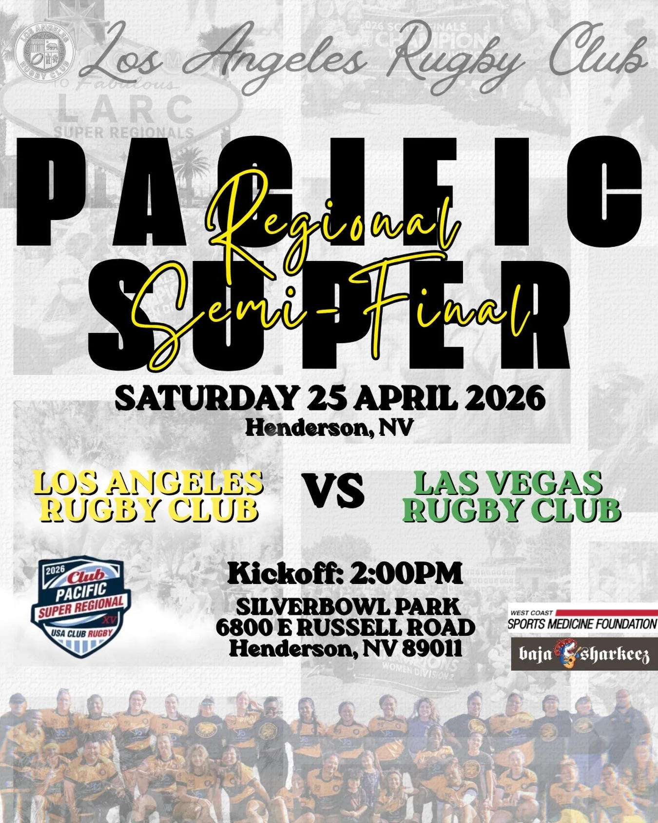 🗣️SUPER REGIONAL SEMI-FINAL GAME WEEEEEEK!!

This weekend our Women&rsquo;s team will head to Nevada to play in the Pacific Super Regional Semi-Finals against Las Vegas Women&rsquo;s Rugby Club 🥳🥳 check out the deets below: 

🗓️4/25/2026
📍Silver