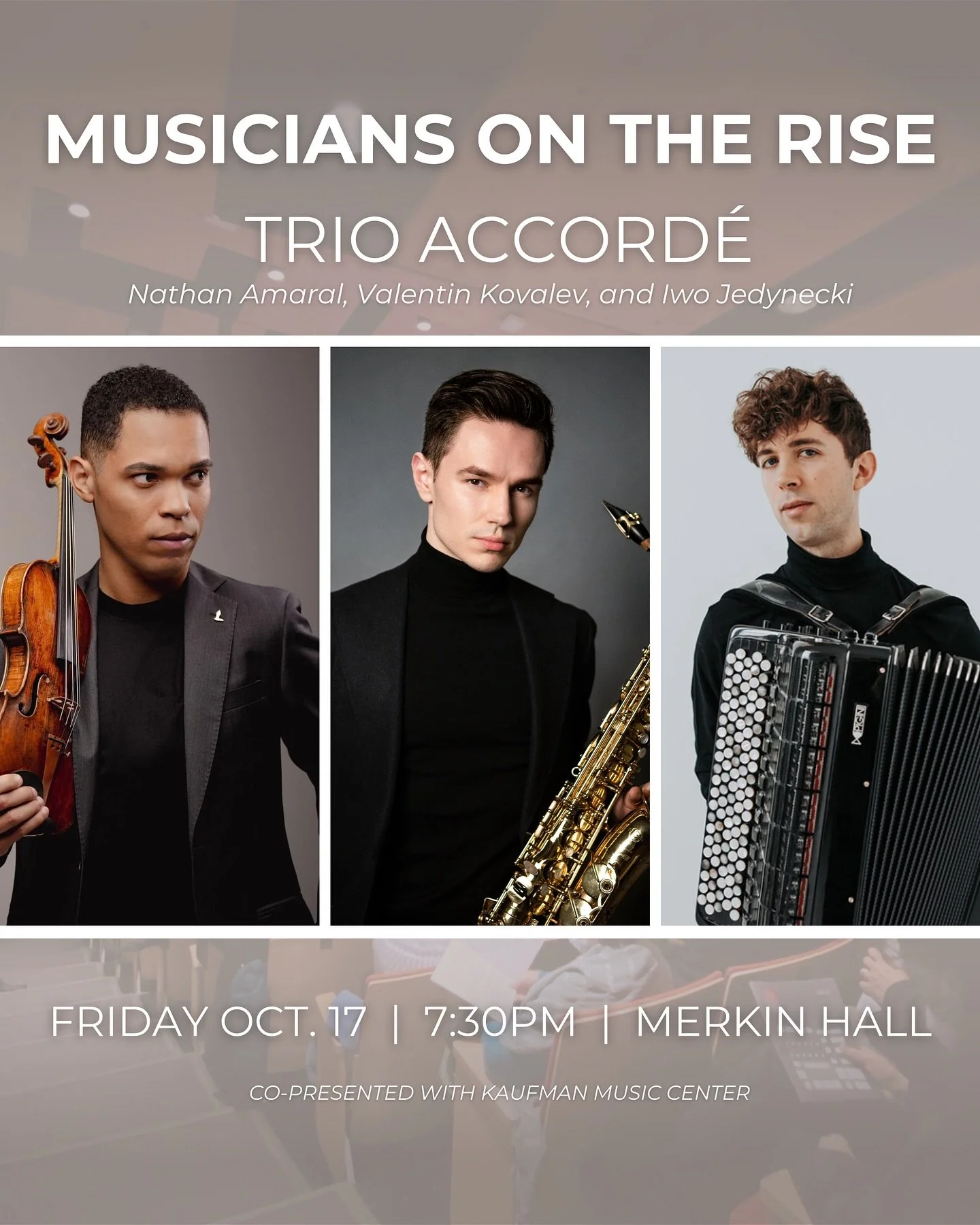 Mark those calendars folks - the first concert in our series Musicians on the Rise, co-presented with Kaufman Music Center, is on Friday, Oct. 17 🤩🎶 Get ready for a thrilling musical adventure featuring the talents of Nathan Amaral, Valentin Kovale