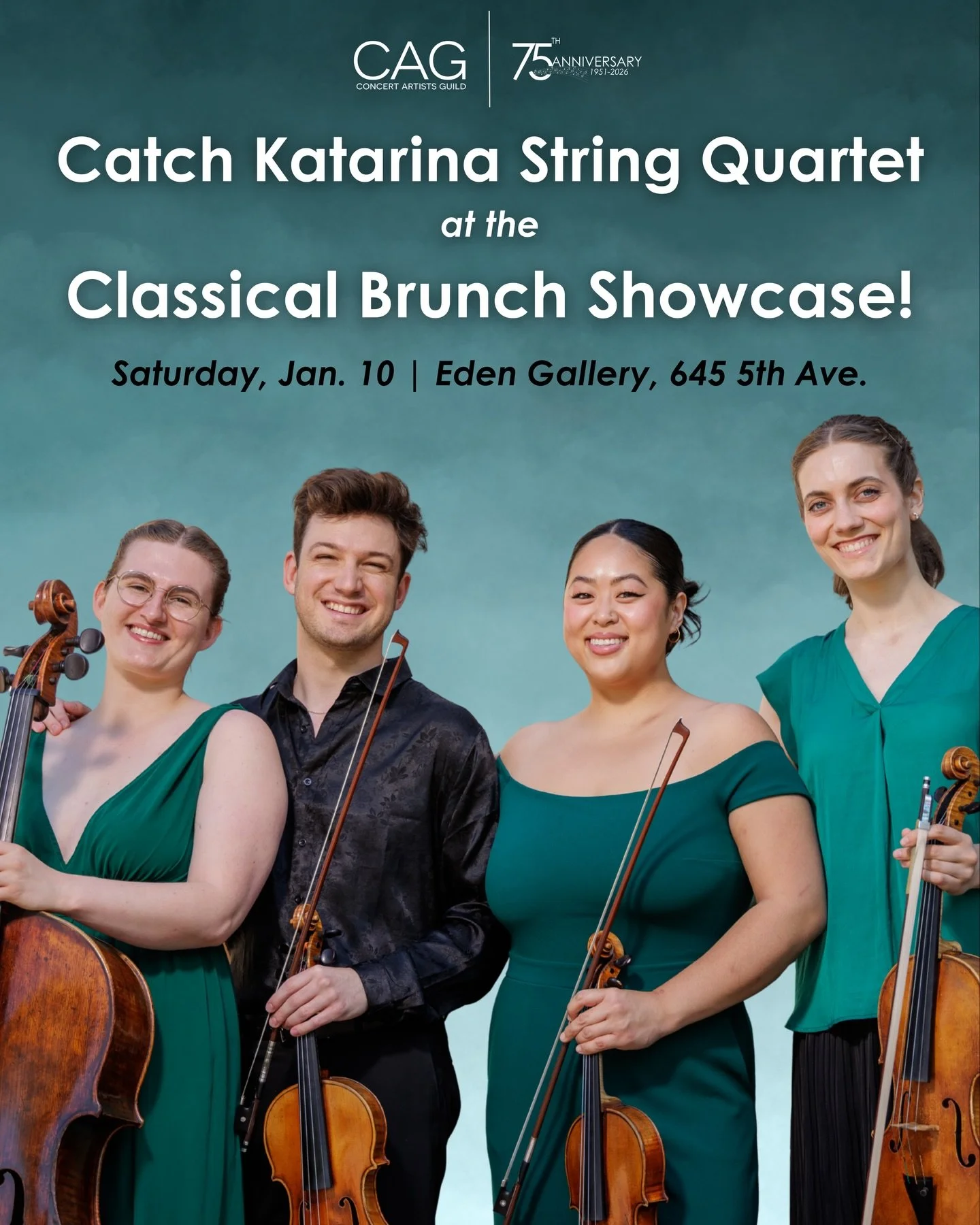 Calling all APAP attendees! Join us this Saturday in NYC at the Eden Gallery (5th Ave location) for the Classical Brunch Showcase 🎶 Enjoy incredible performances by some of today's top ensembles, including our very own Katarina String Quartet! 
.
.
